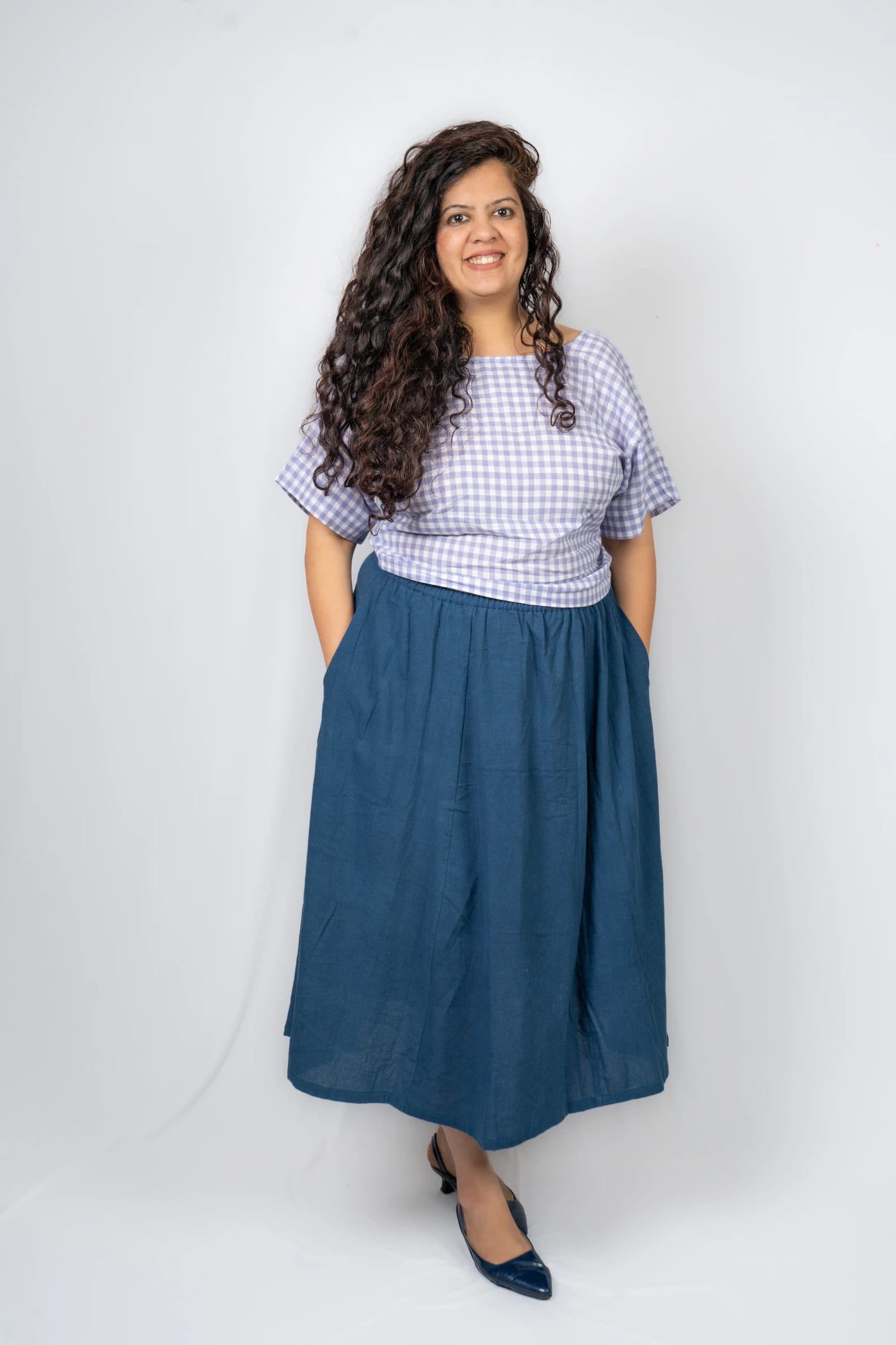 Blue Handwoven Kala Cotton Jala Midi Skirt For Women image 7