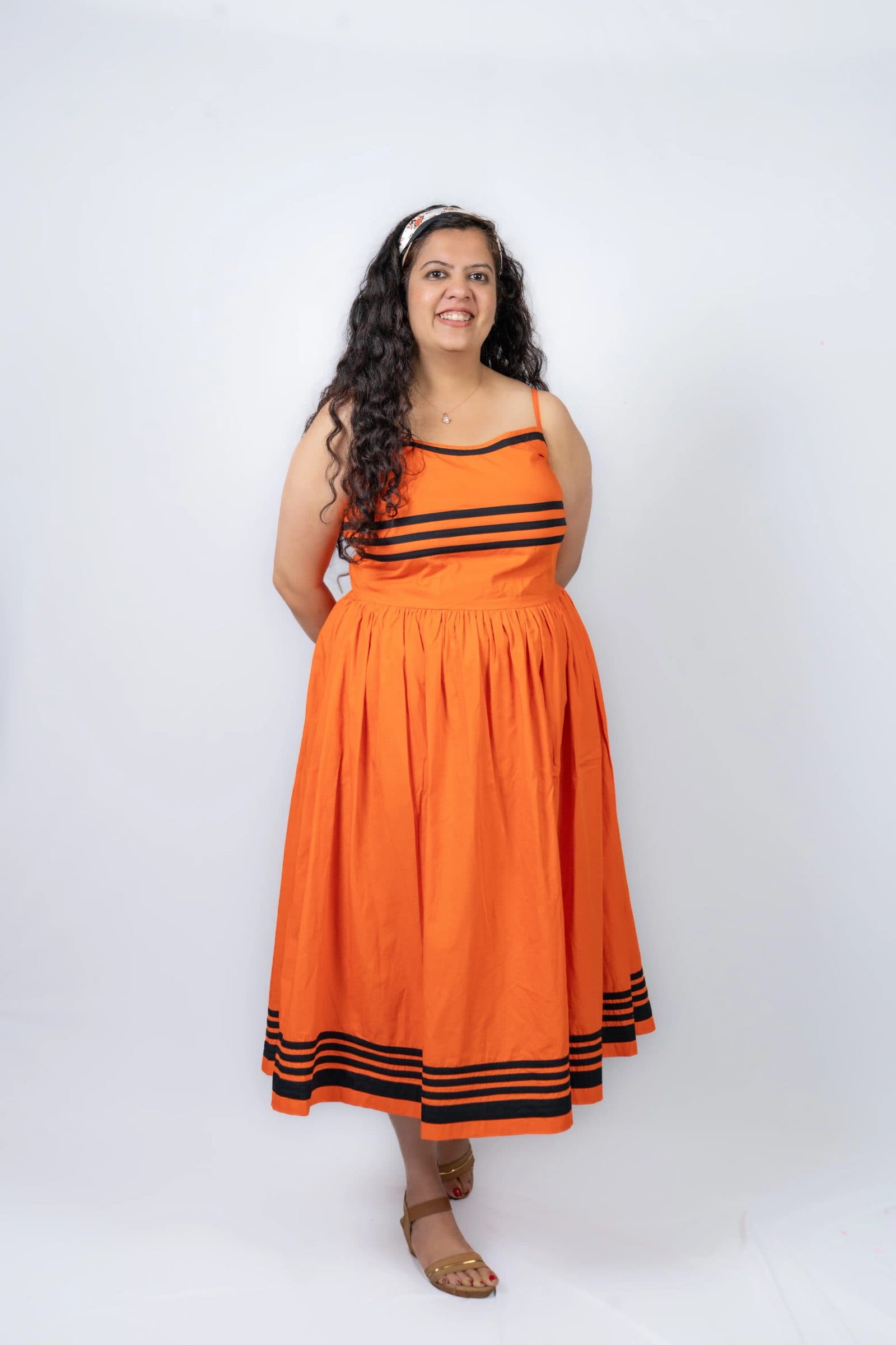 Orange Cotton Padma Midi Dress For Women image 5