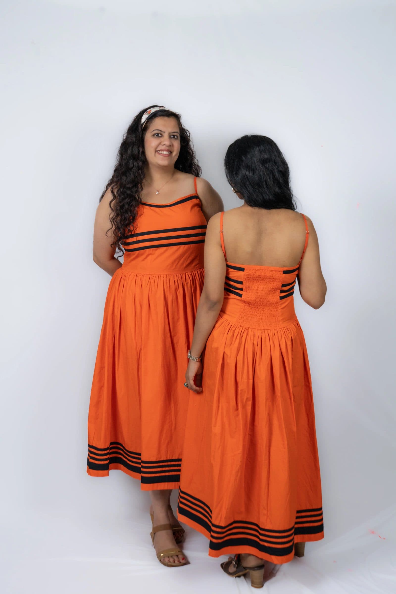 Orange Cotton Padma Midi Dress For Women image 6