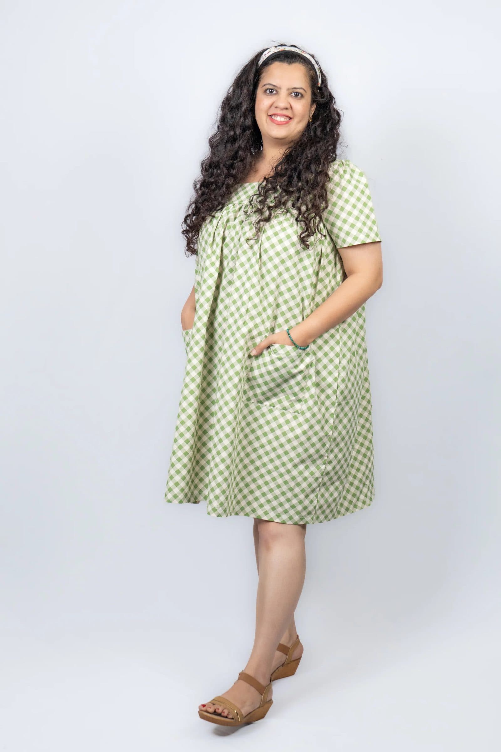 Green Cotton Sadhana Midi Dress For Women image 1