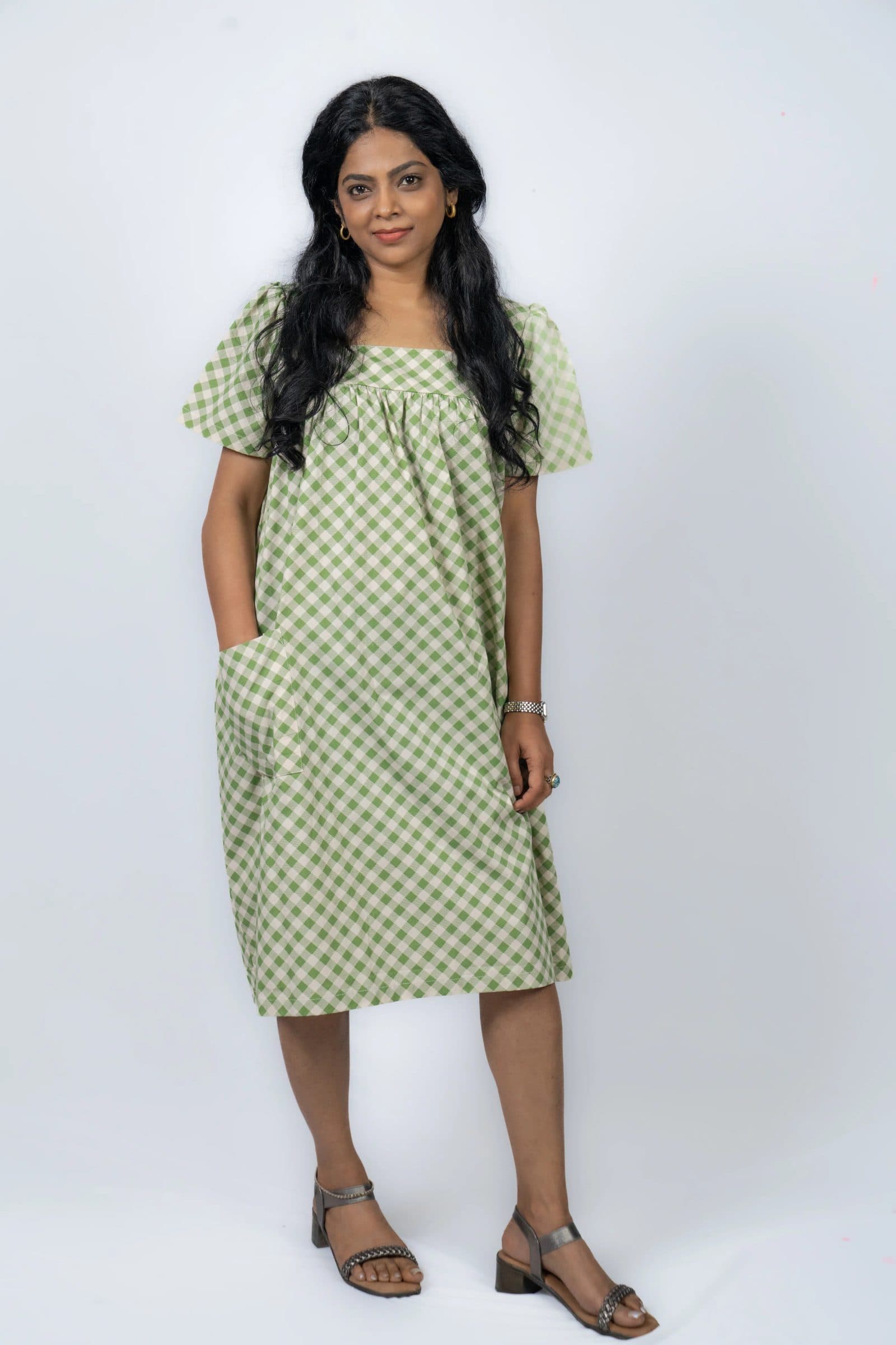 Green Cotton Sadhana Midi Dress For Women image 2