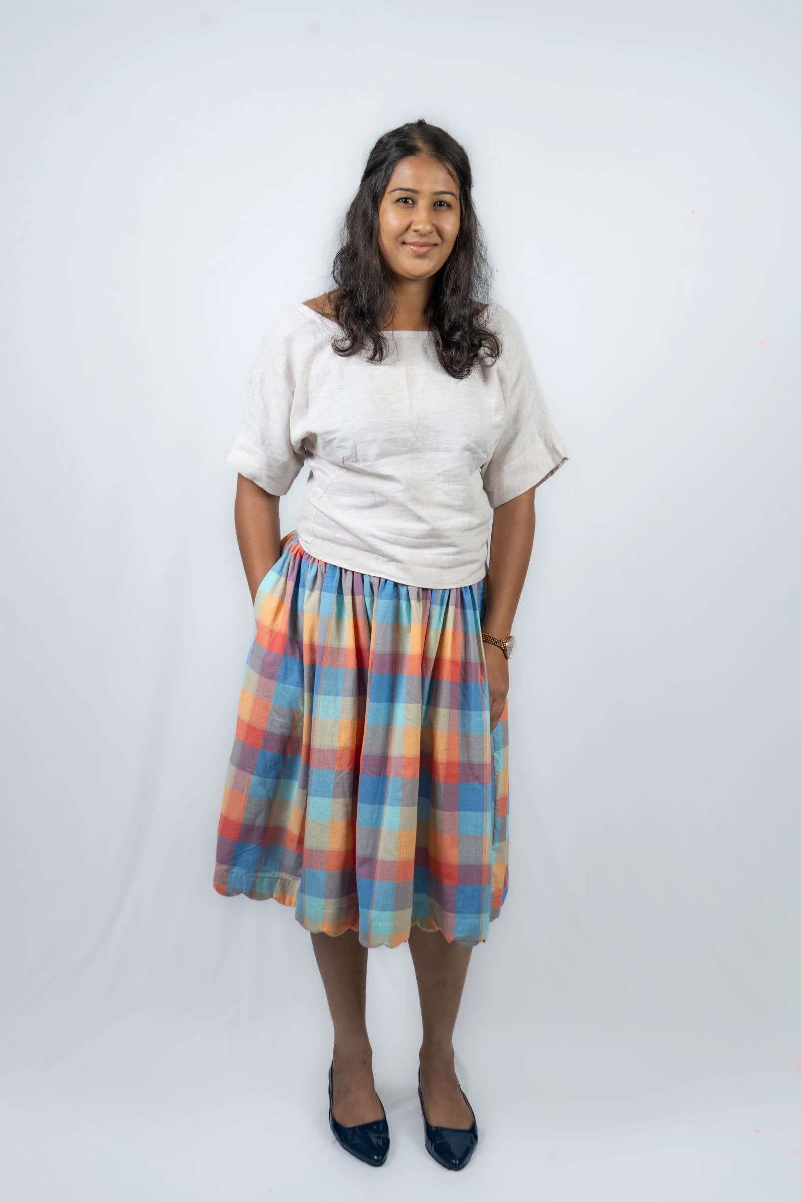 Multicolor Cotton Chowka Scallop Skirt For Women