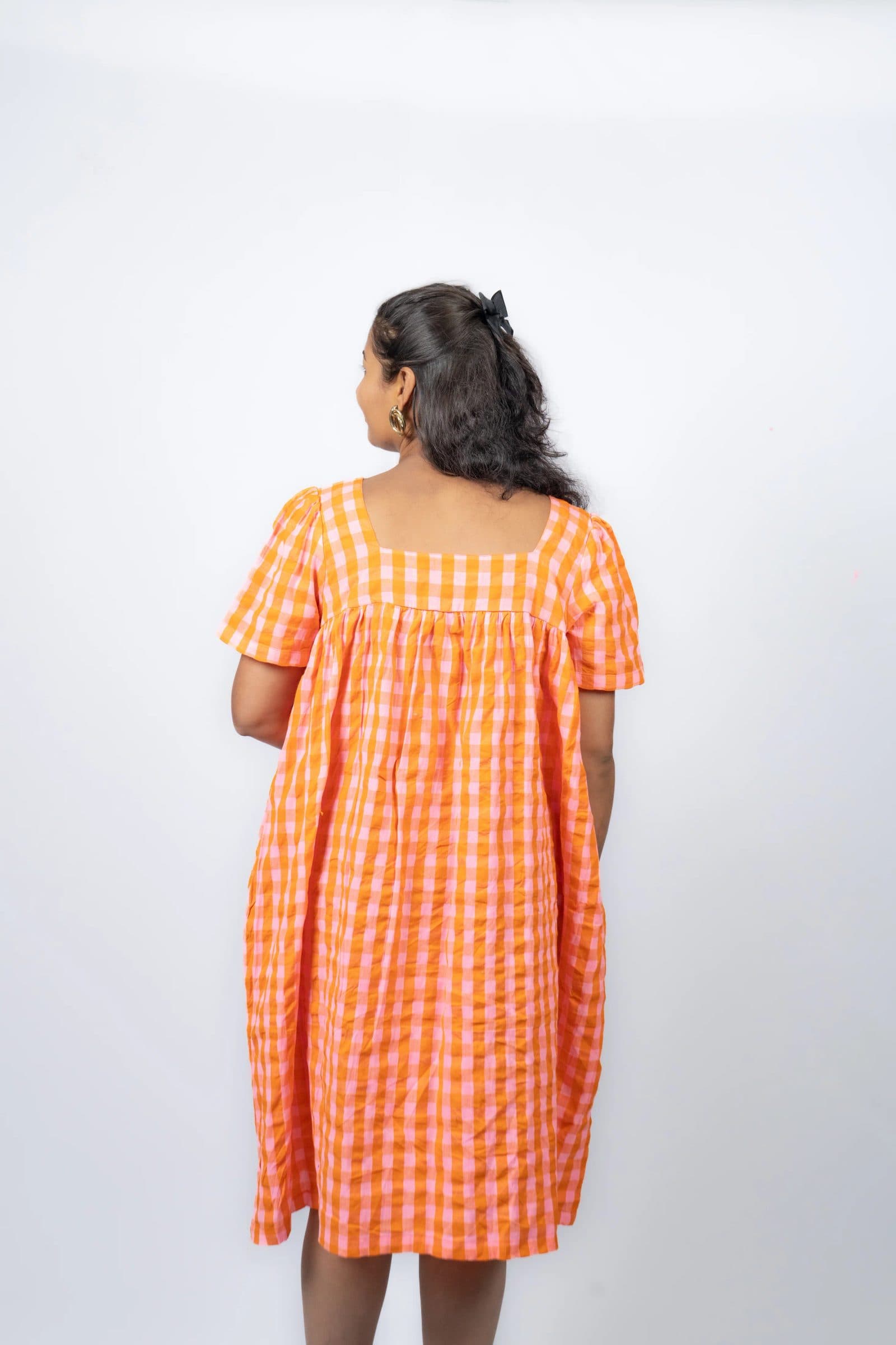 Orange Cotton Seersucker Vandana Midi Dress For Women image 3