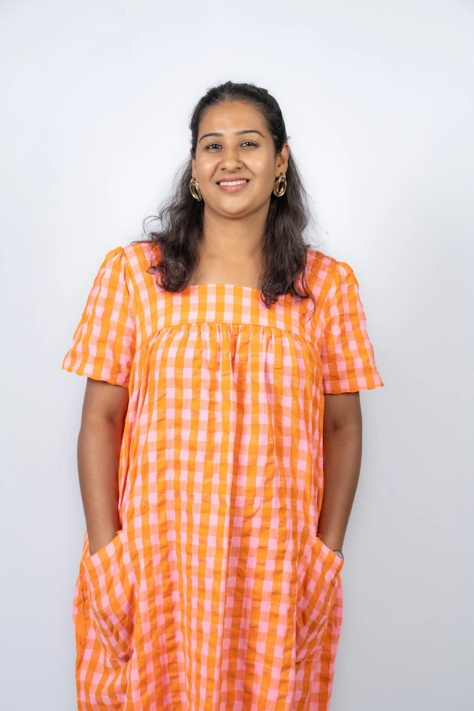 Orange Cotton Seersucker Vandana Midi Dress For Women image 5