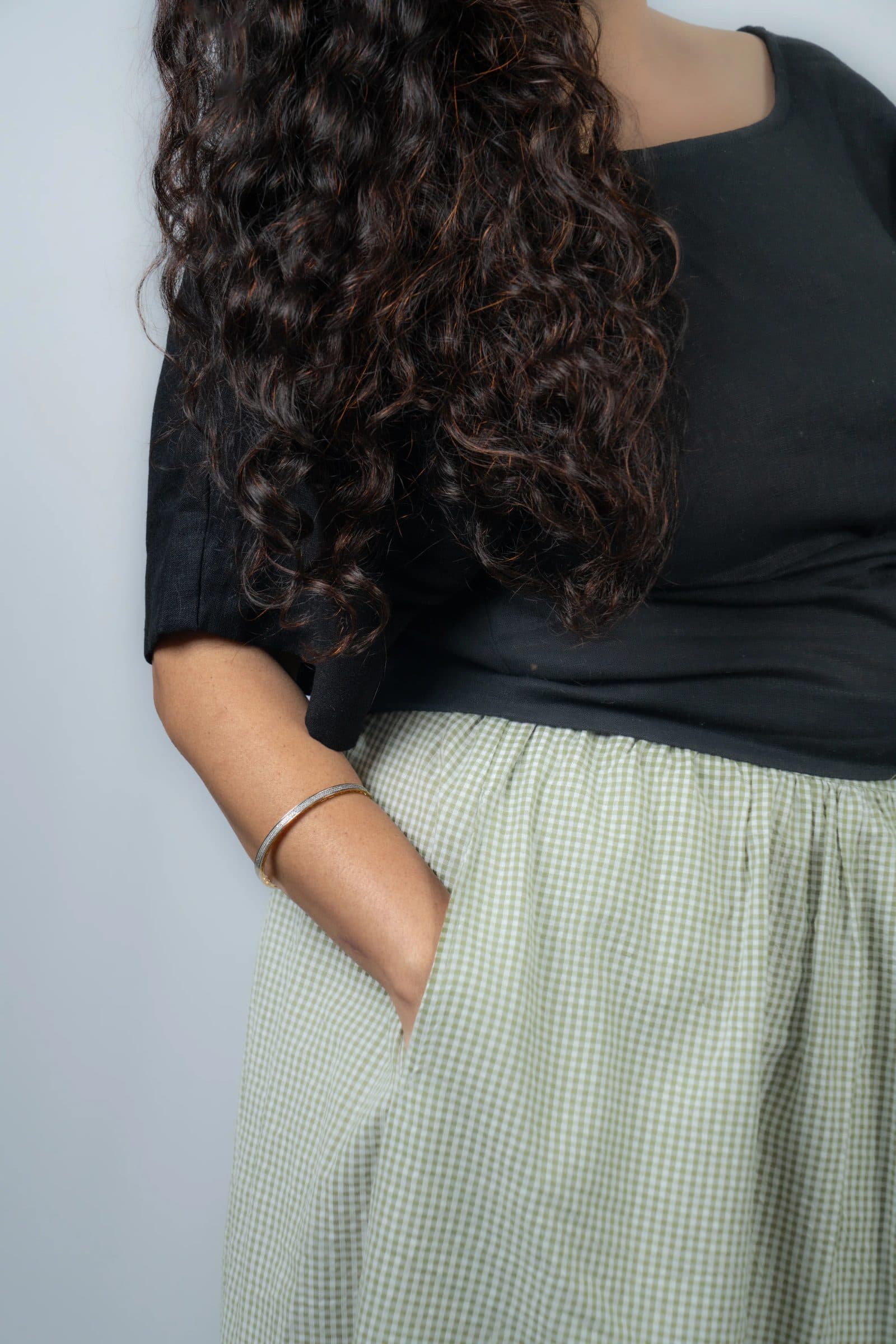 Sage Green Cotton Seersucker Midi Length Pacche Skirt For Women image 4