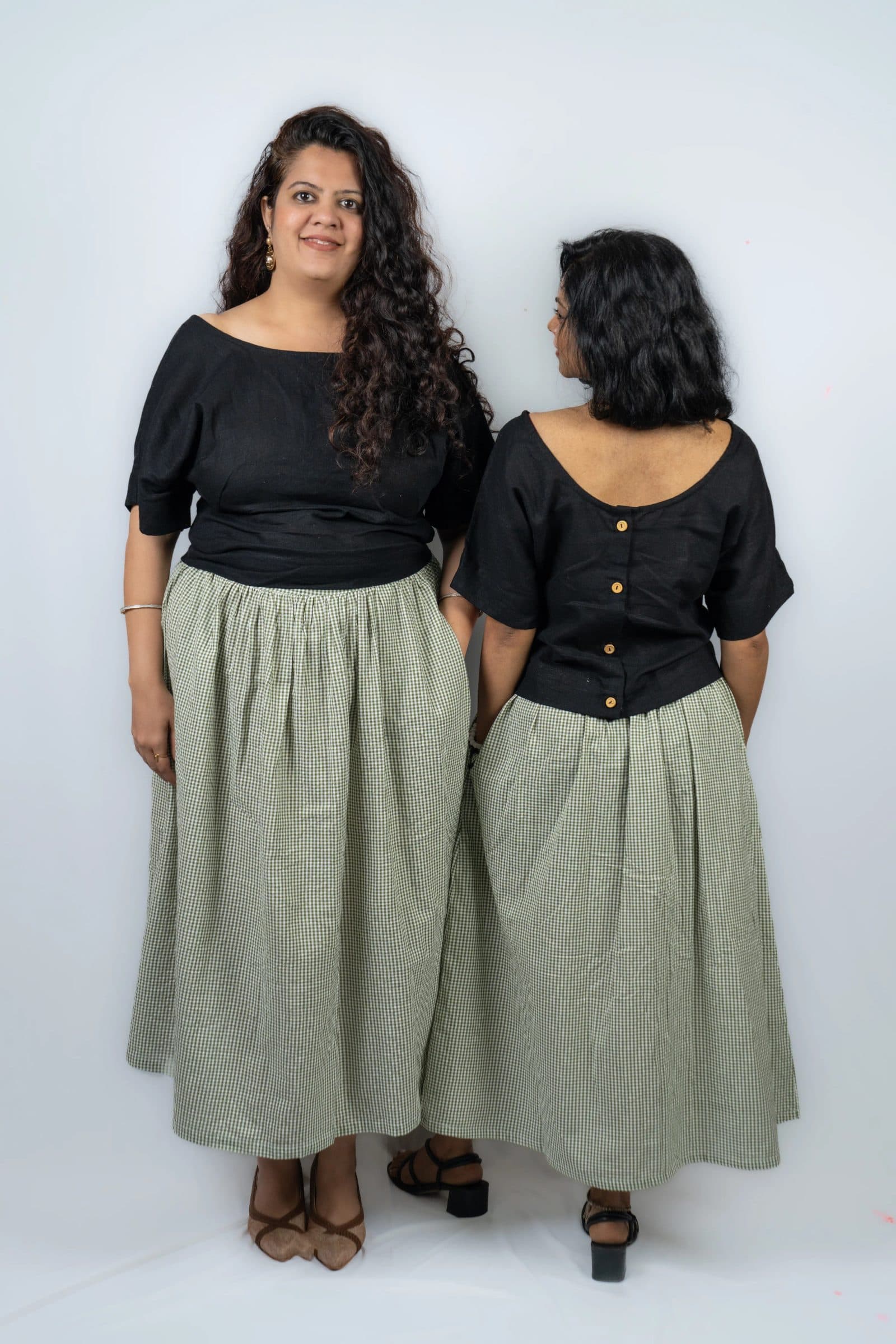 Sage Green Cotton Seersucker Midi Length Pacche Skirt For Women image 7