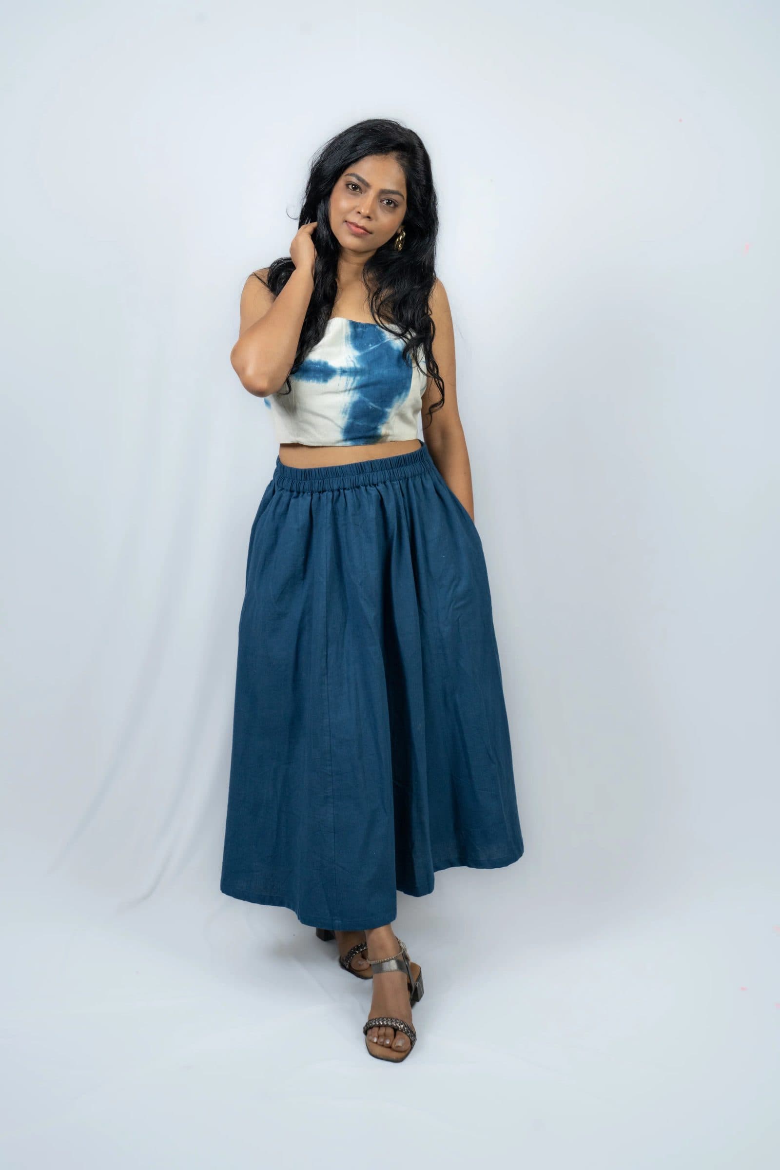 White & Indigo Handloom Kora Cotton Avani Shibori Top For Women image 1