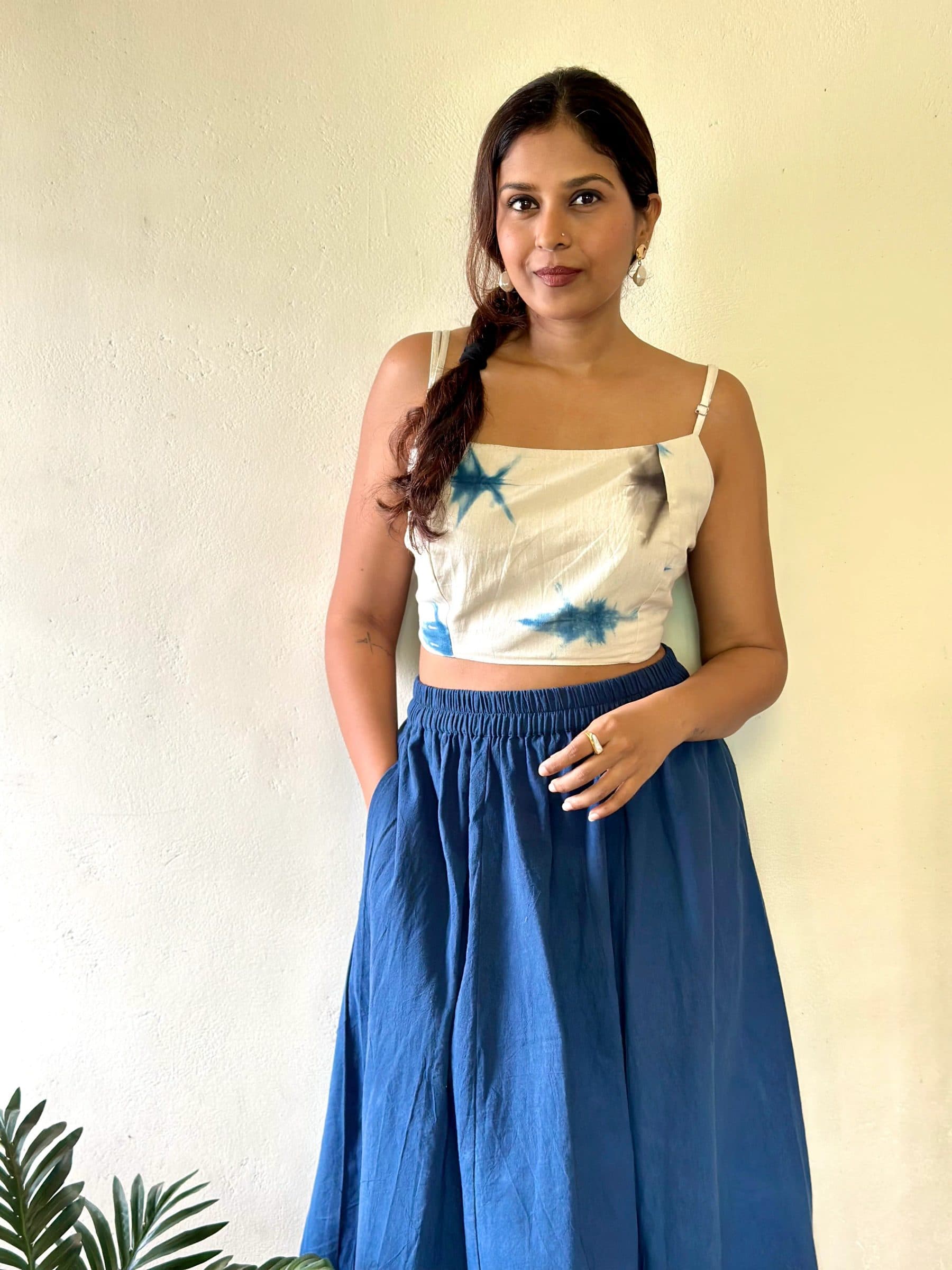 White & Indigo Handloom Kora Cotton Avani Shibori Top For Women image 2
