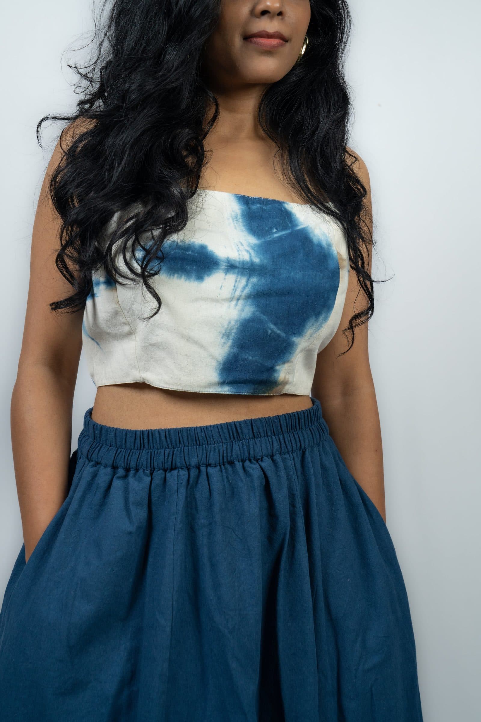 White & Indigo Handloom Kora Cotton Avani Shibori Top For Women image 3