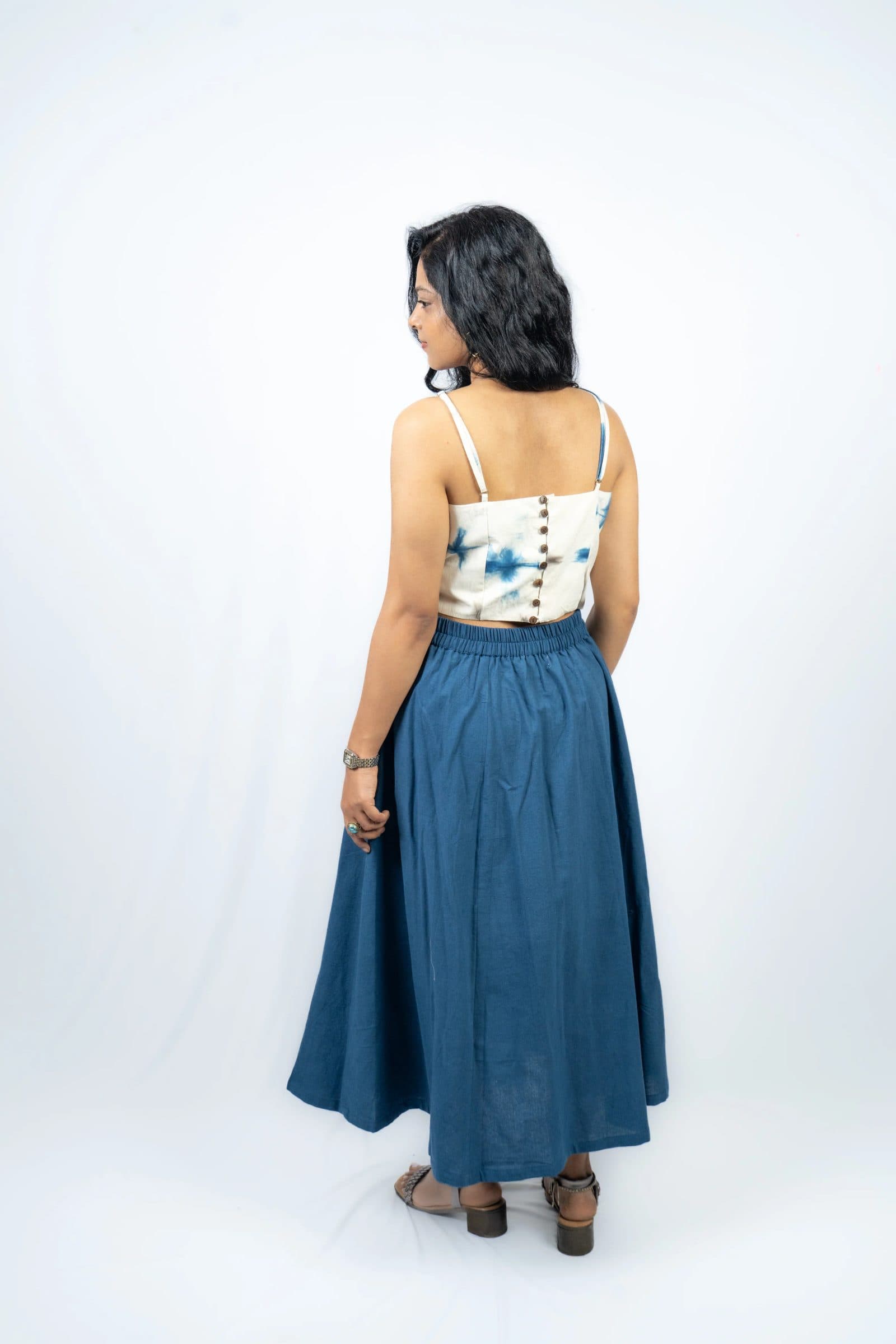White & Indigo Handloom Kora Cotton Avani Shibori Top For Women image 4