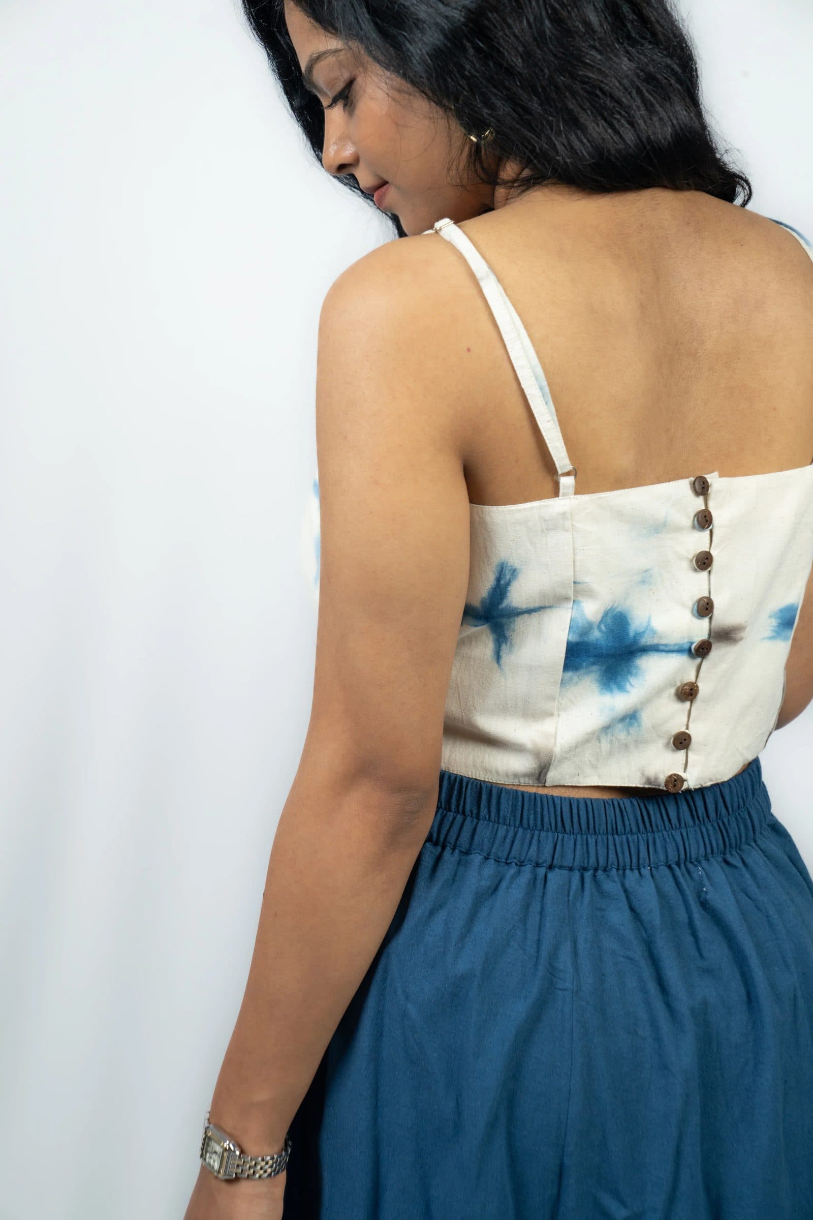 White & Indigo Handloom Kora Cotton Avani Shibori Top For Women image 5