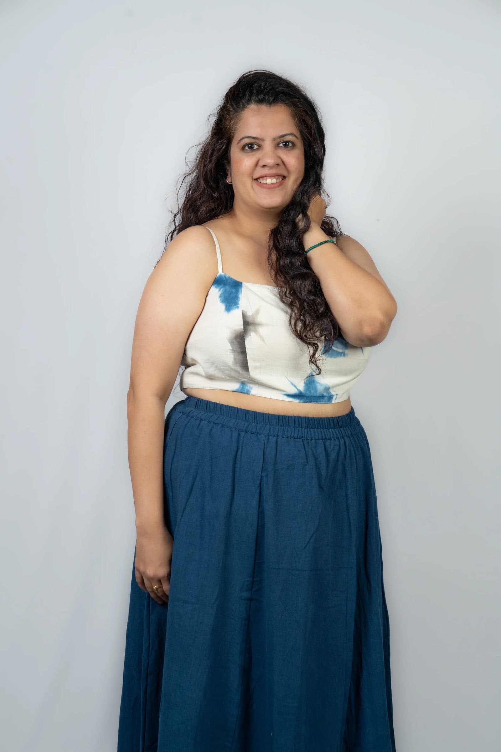 White & Indigo Handloom Kora Cotton Avani Shibori Top For Women image 6