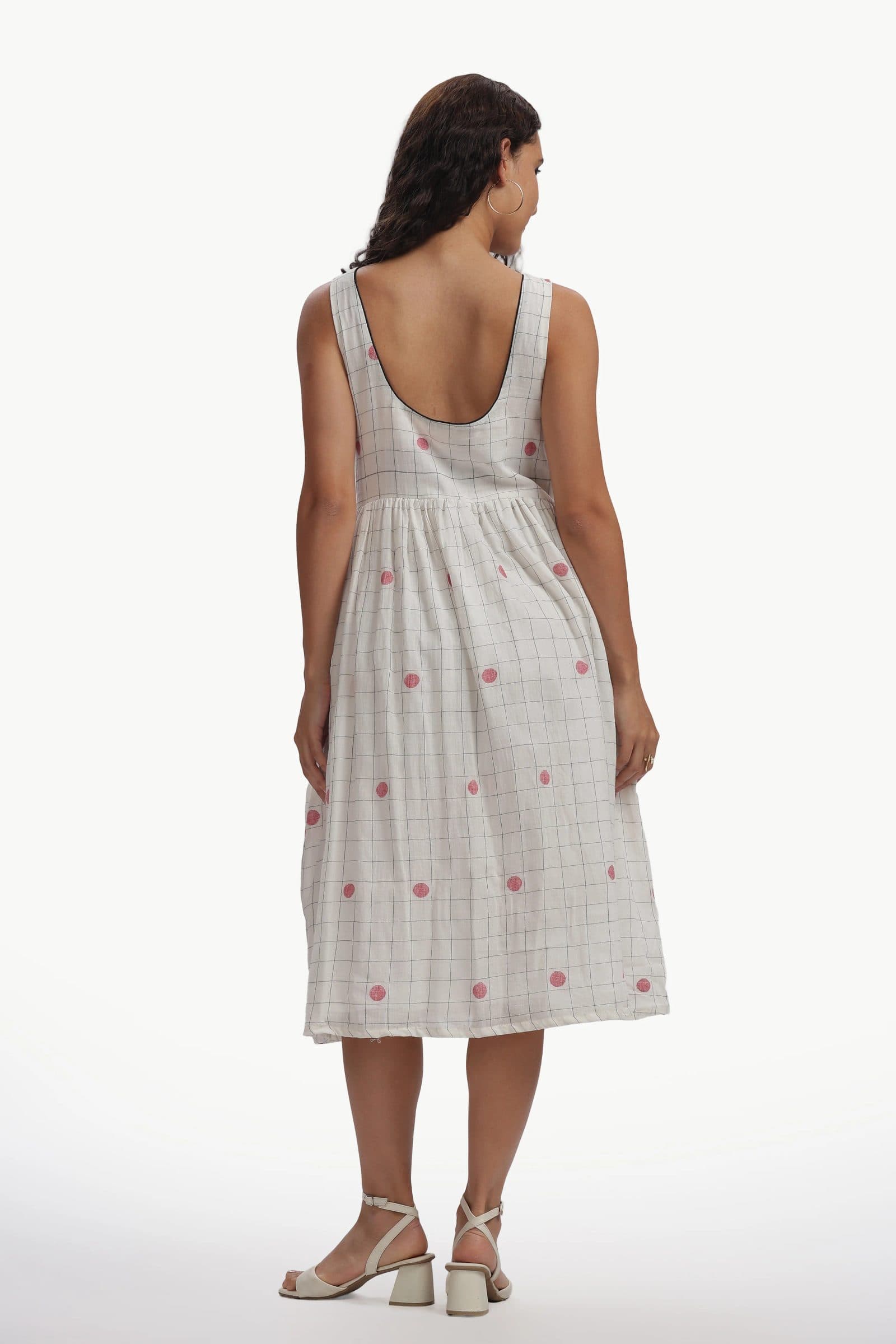 White Cotton Mul Jamdani Dhavala Chowka Dress For Women hover