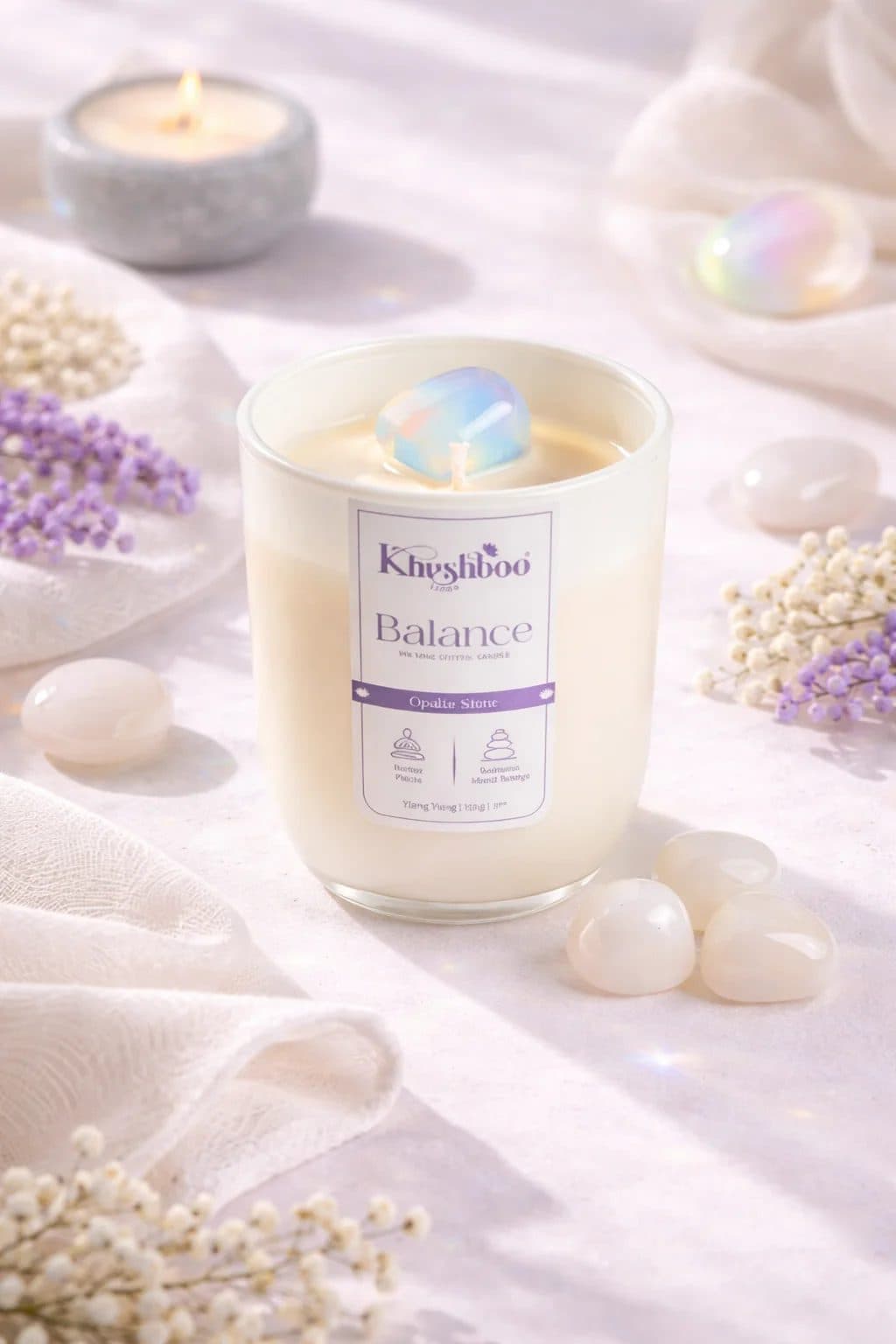 Balance Crystal Candle with Opalite Stone 200g image 1