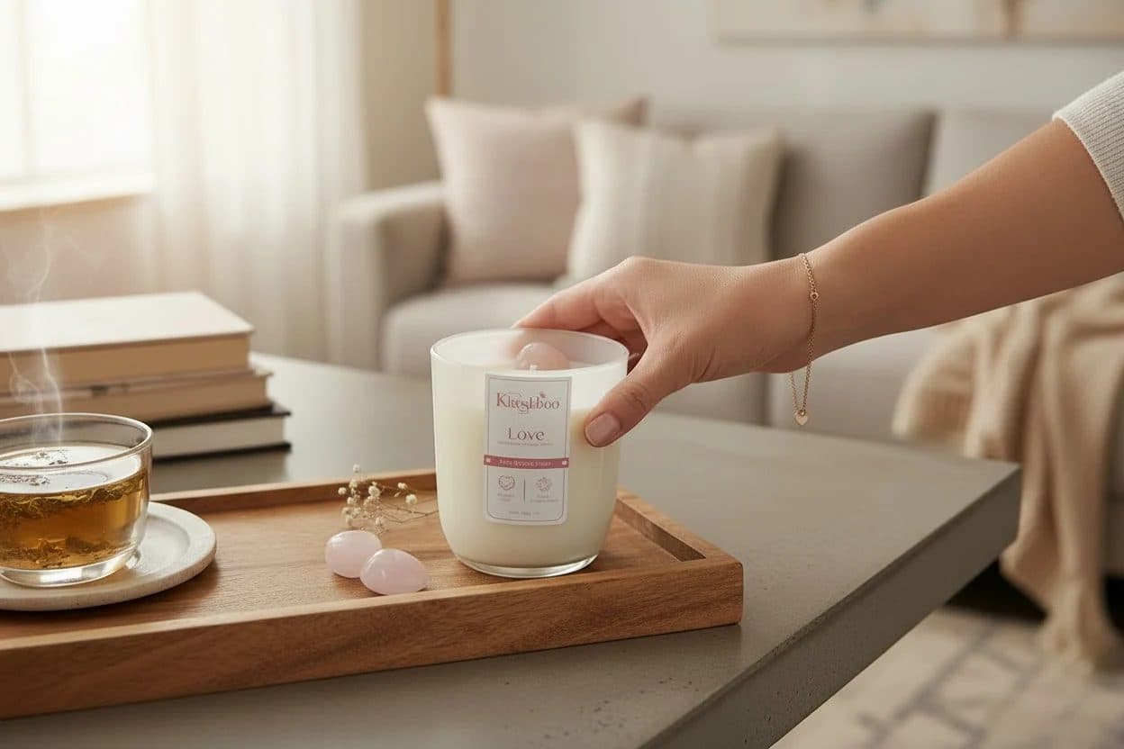 Love Crystal Candle with Rose Quartz Stone 200g image 3