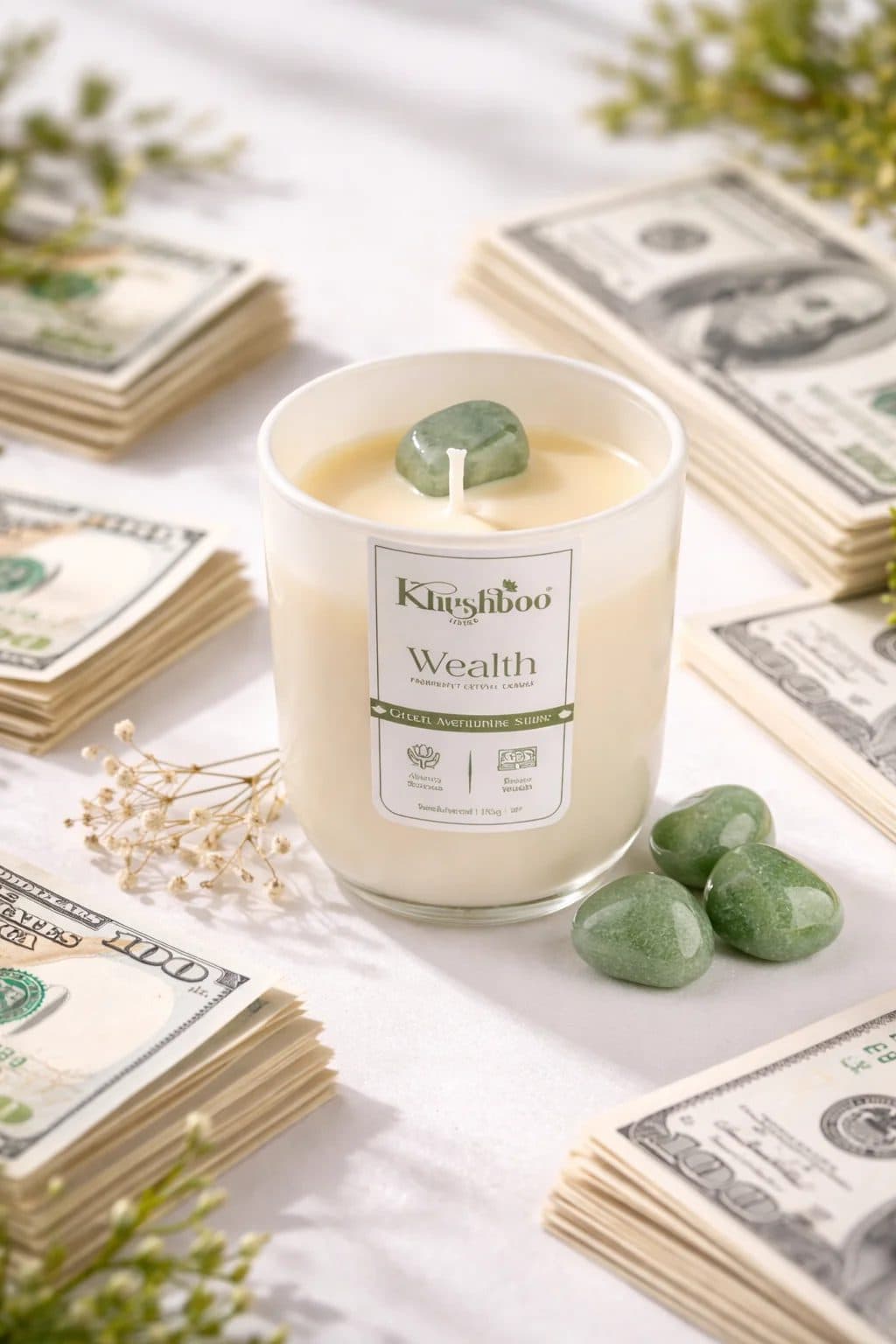 Money Crystal Candle with Green Aventurine Stone 200g image 1