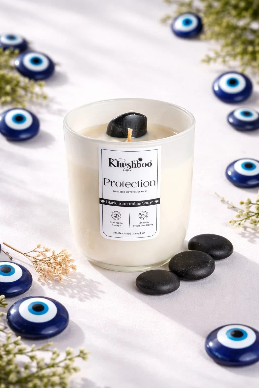 Protection Crystal Candle with Black Tourmaline Stone 200g image 1