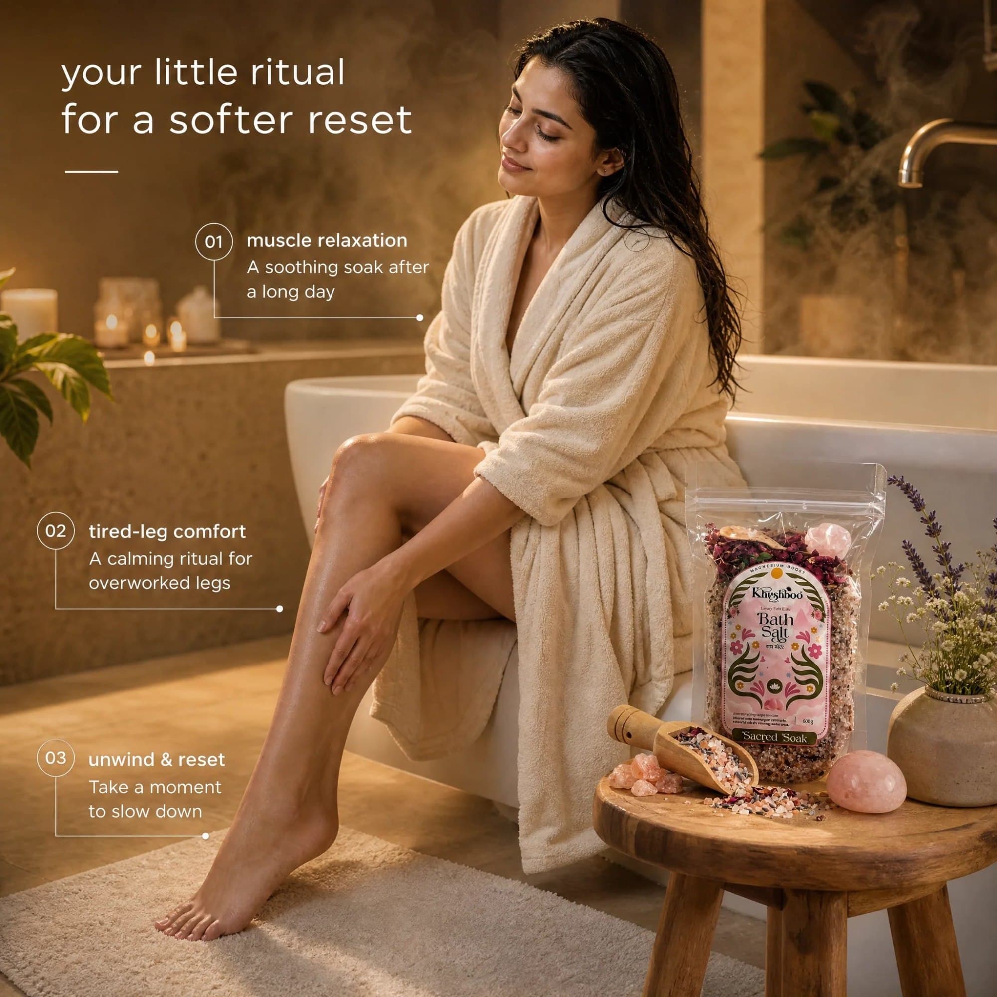 Luxury Magnesium Wellness Bath Salt with Vitamin E – Free Wooden Scoop & Rose Quartz image 2