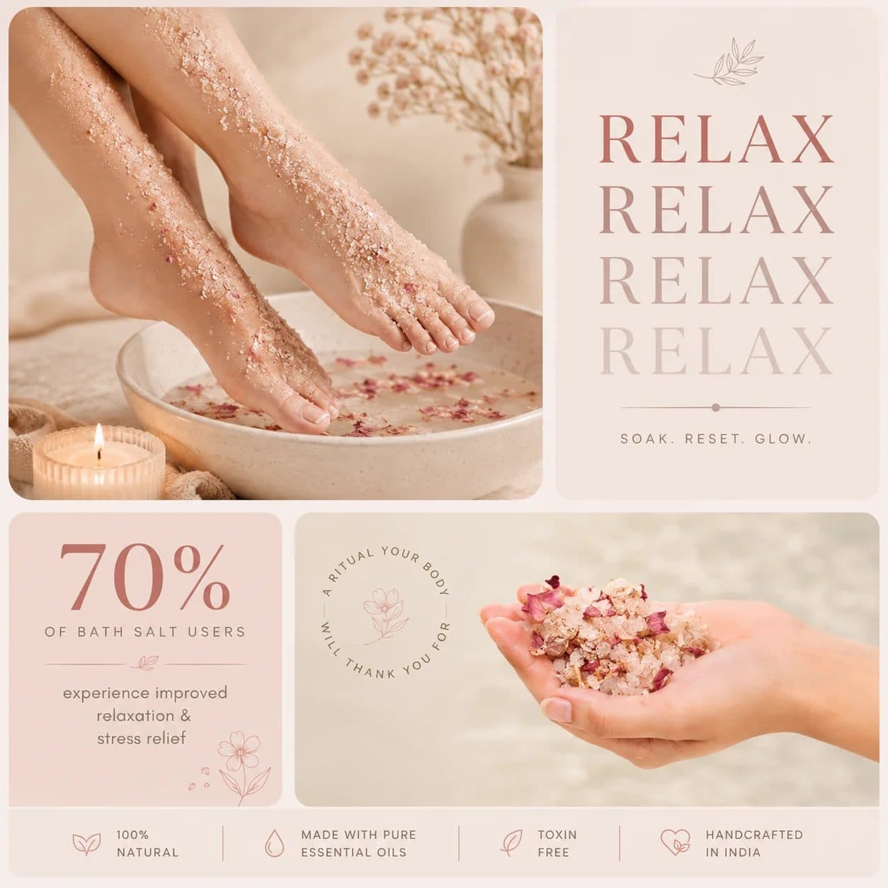 Luxury Magnesium Wellness Bath Salt with Vitamin E – Free Wooden Scoop & Rose Quartz image 6