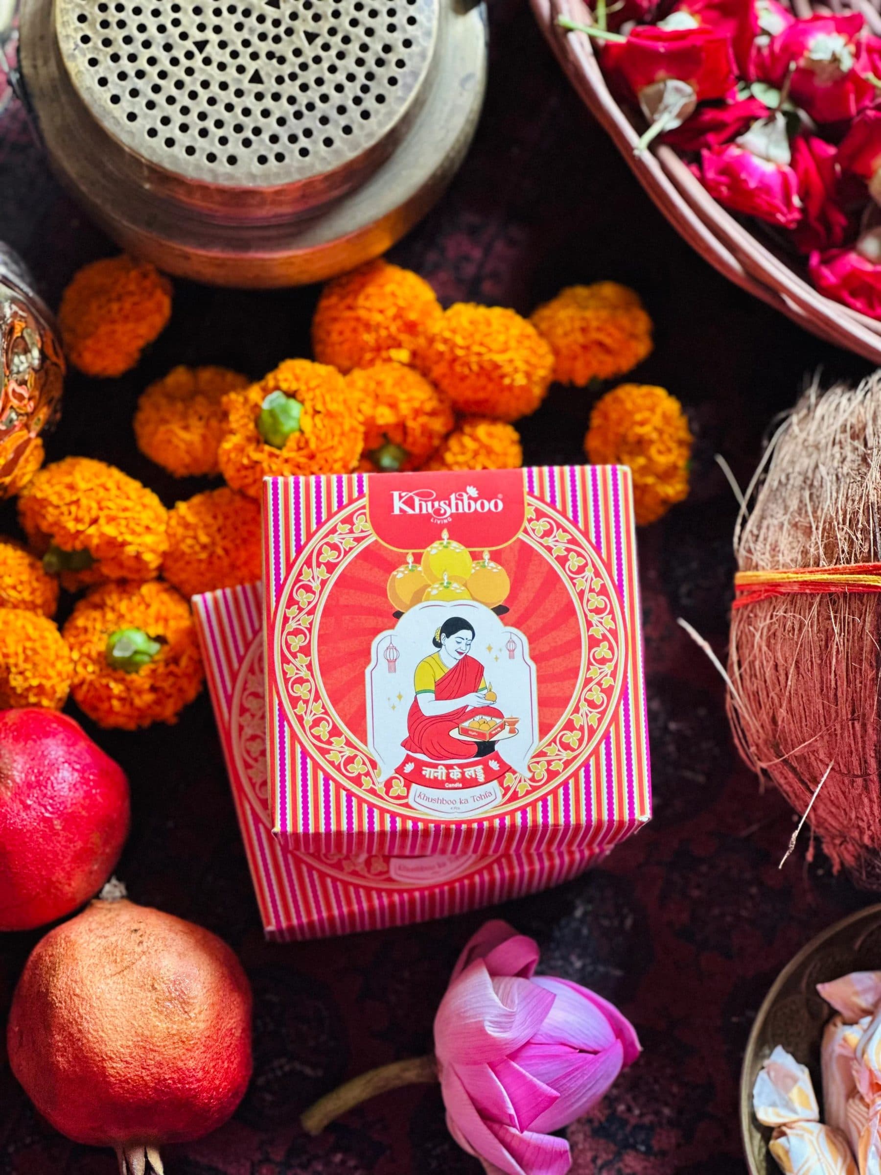 Nani Ke Laddoo Box of 4 Laddu Scented Candle Gift Box | Nani Ke Laddoo Handmade Indian Sweets Decorative Candles | Festive Home Decor for Diwali & Weddings (Saffron Sandalwood) image 2