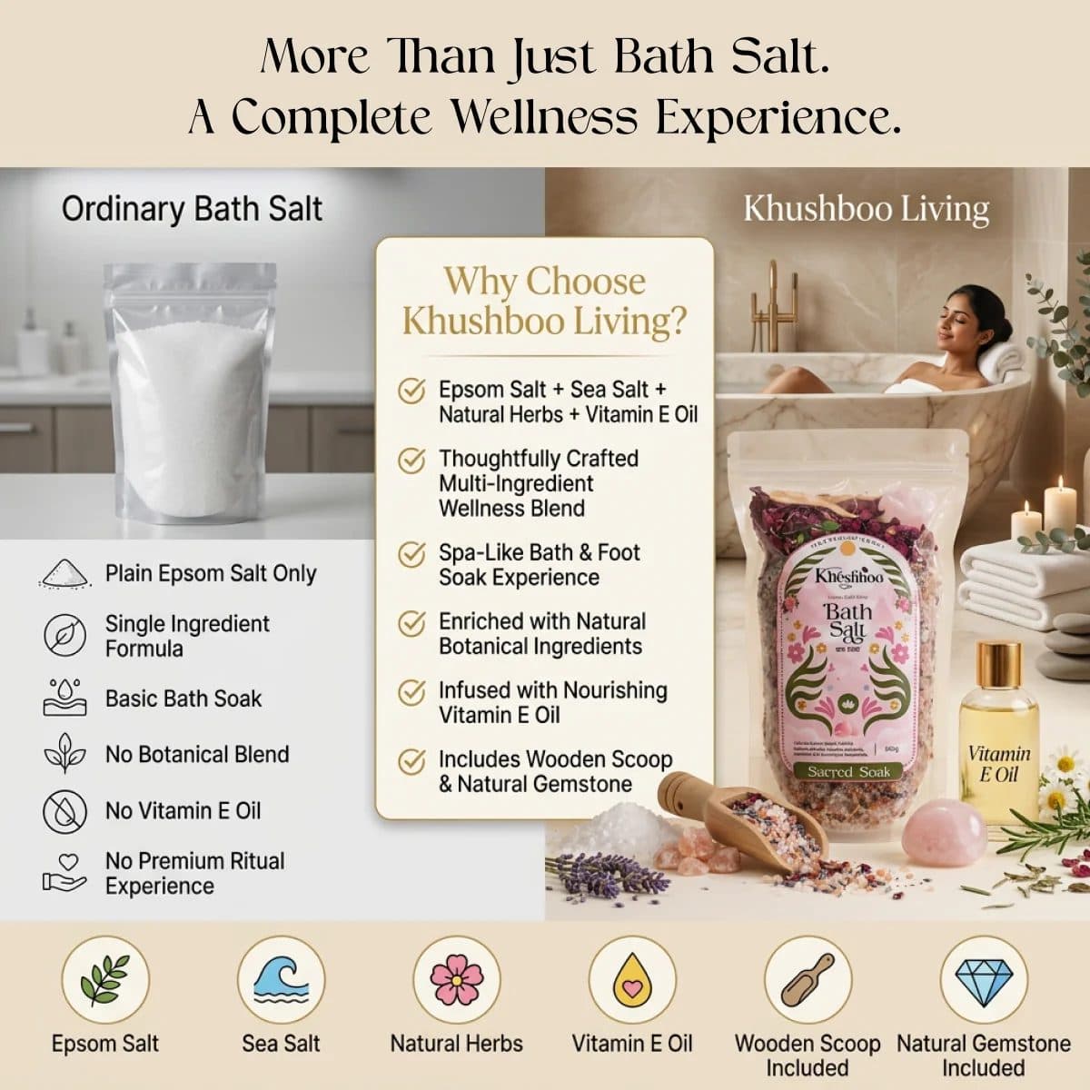 Luxury Magnesium Wellness Bath Salt with Vitamin E – Free Wooden Scoop & Rose Quartz image 9
