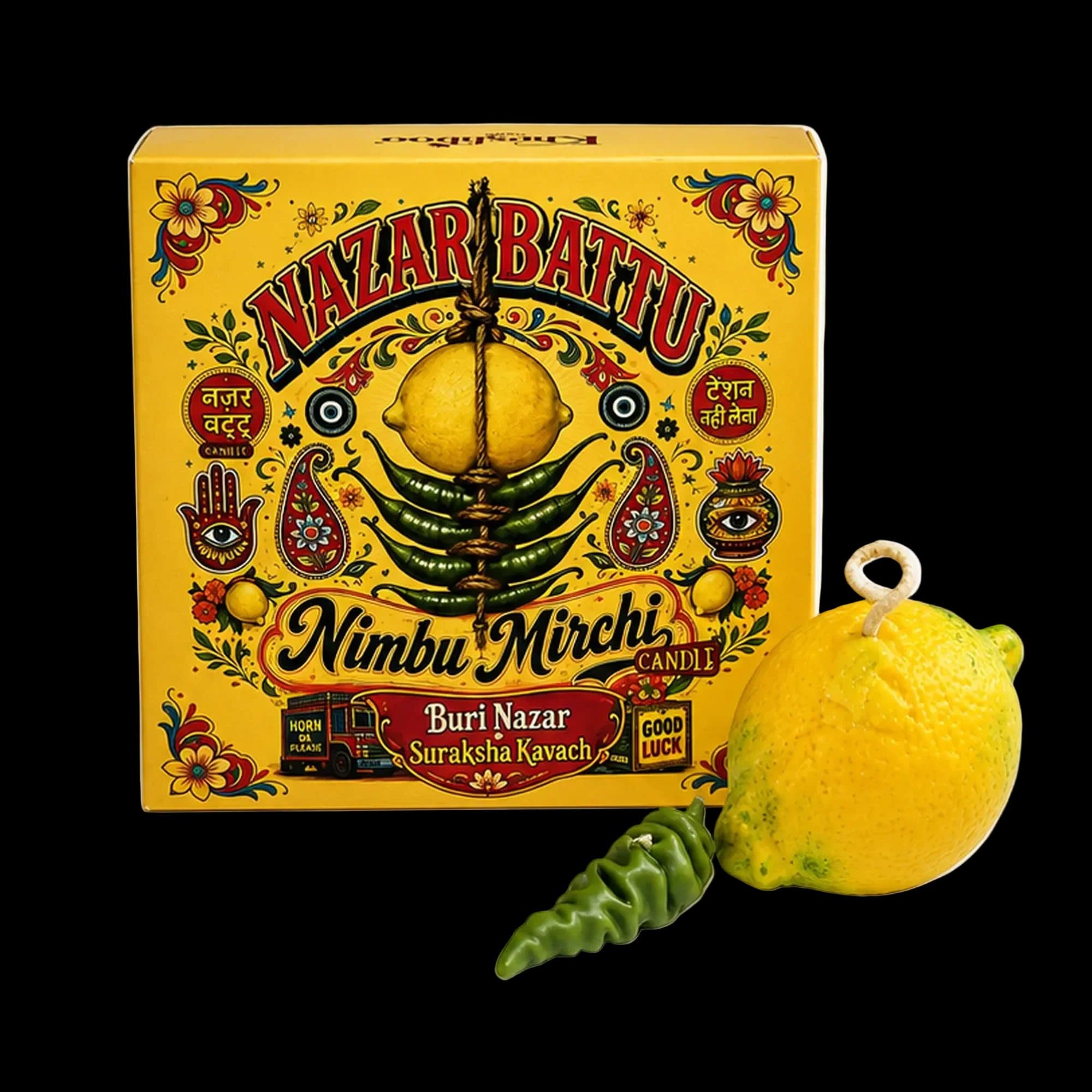Nazar na Lage Nimbu Mirchi Candle Giftbox | Nazar Battu Inspired | Diwali Gifting image 1