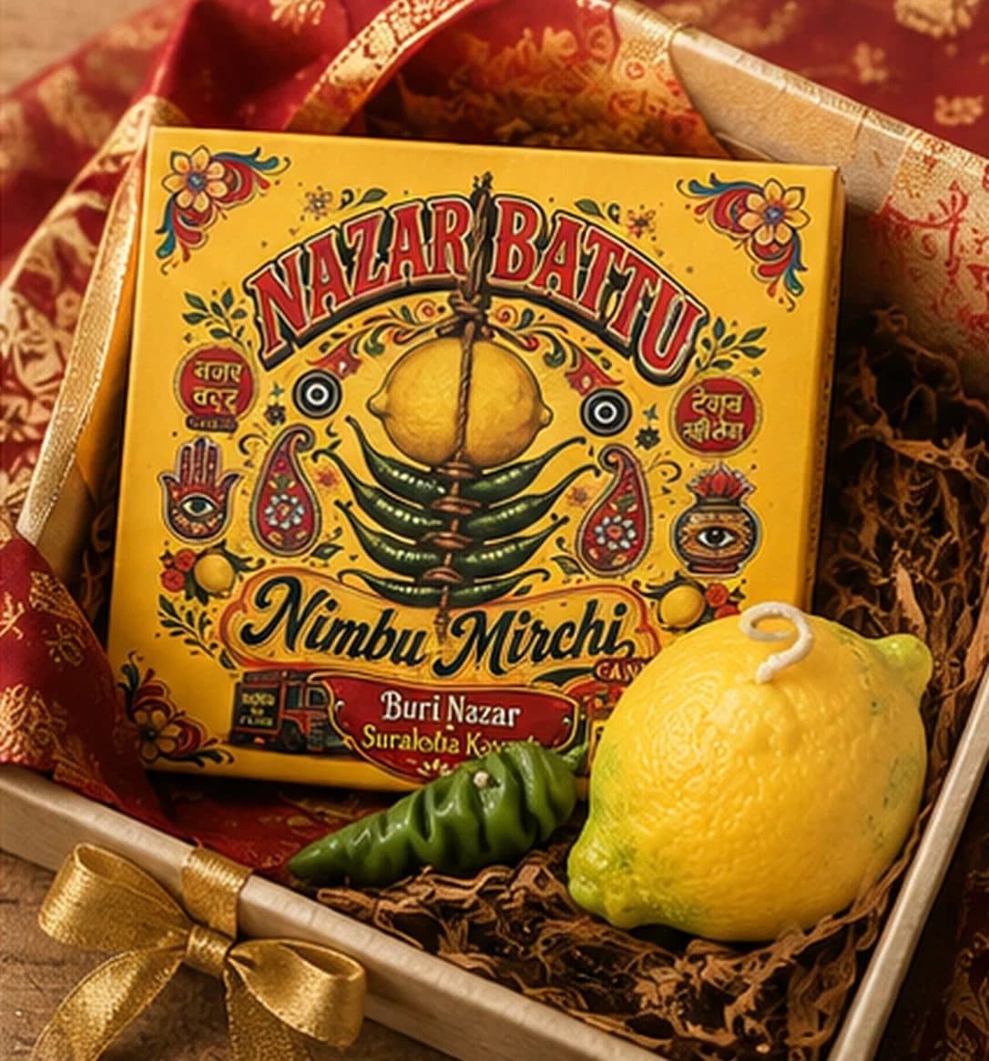 Nazar na Lage Nimbu Mirchi Candle Giftbox | Nazar Battu Inspired | Diwali Gifting image 4