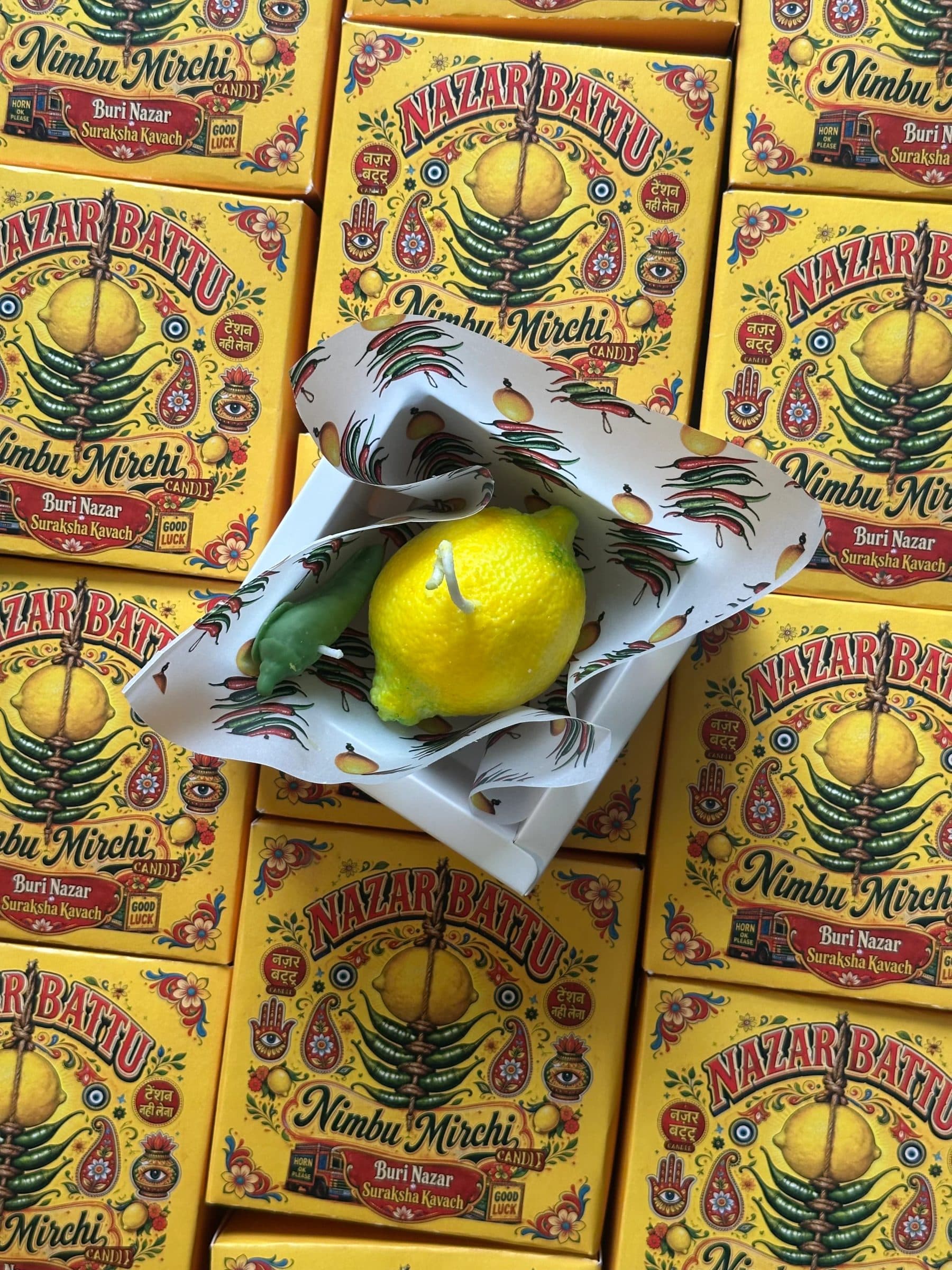 Nazar na Lage Nimbu Mirchi Candle Giftbox | Nazar Battu Inspired | Diwali Gifting image 6