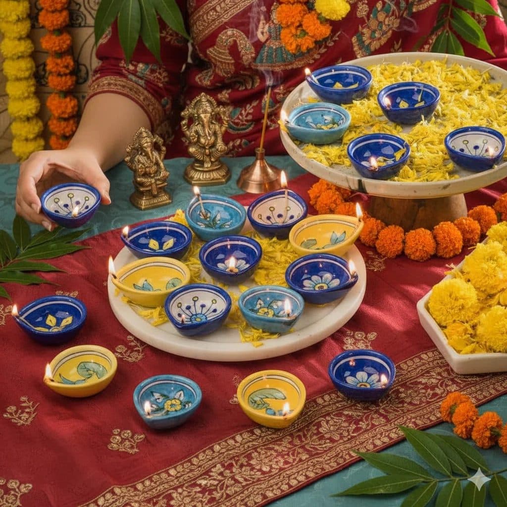 Prakasham Set of 4 Colourful Diya Candles – Indian Style Decorative Scented Candles – Khushboo Living image 1