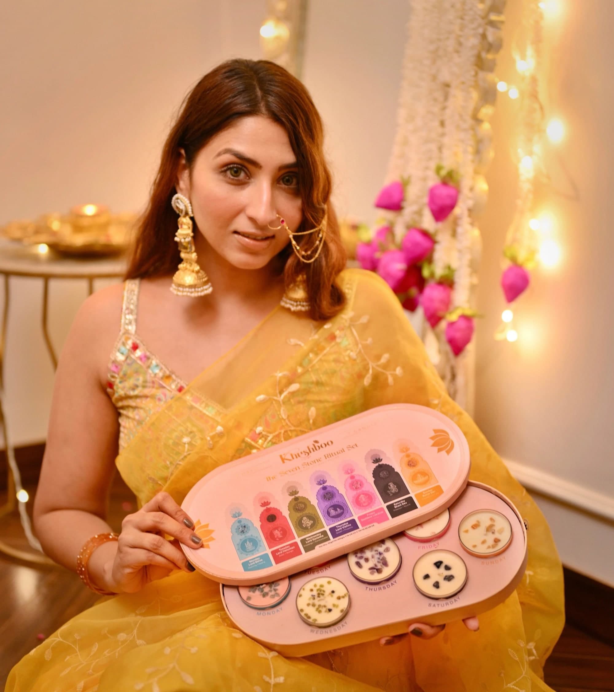 The 7 Hindu God Scented Candle Ritual Set | Luxury Gift Set with Real Gemstone Crystals image 2