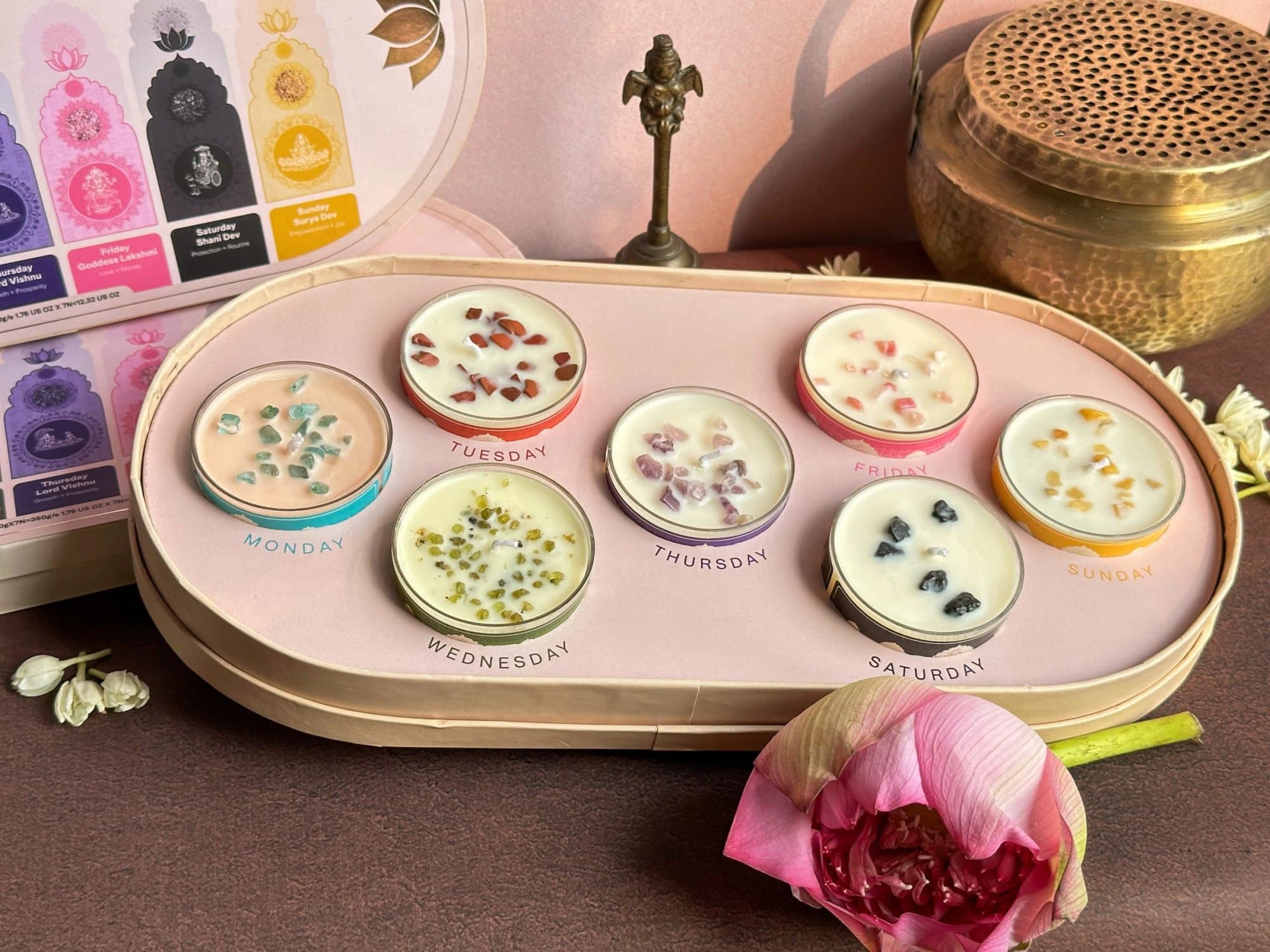 The 7 Hindu God Scented Candle Ritual Set | Luxury Gift Set with Real Gemstone Crystals image 3