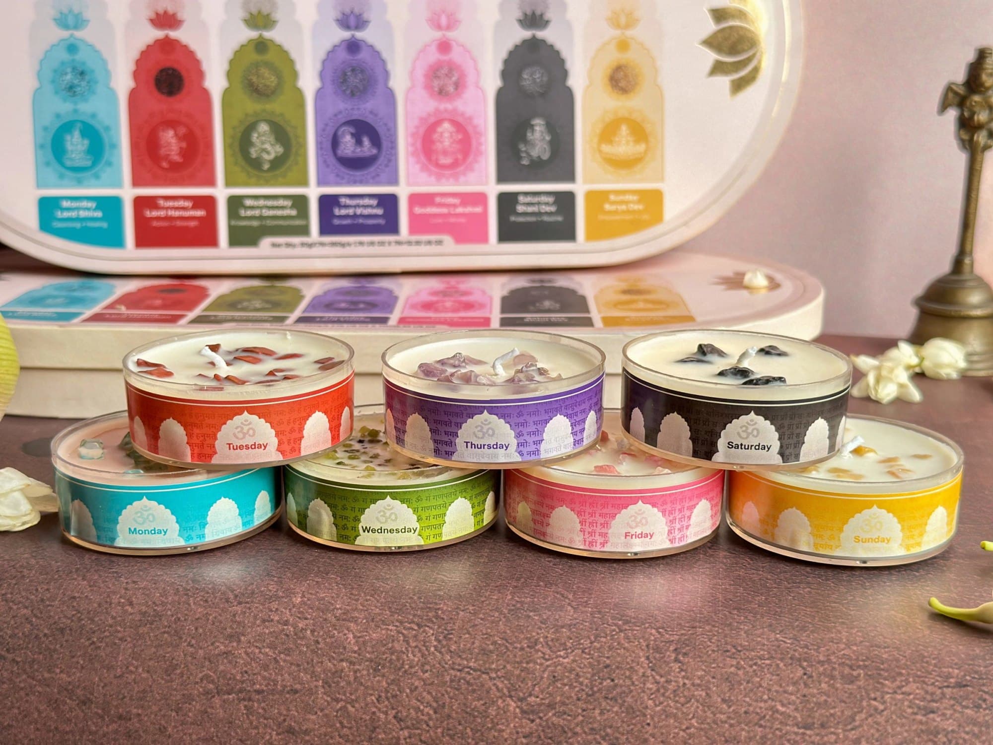 The 7 Hindu God Scented Candle Ritual Set | Luxury Gift Set with Real Gemstone Crystals image 5