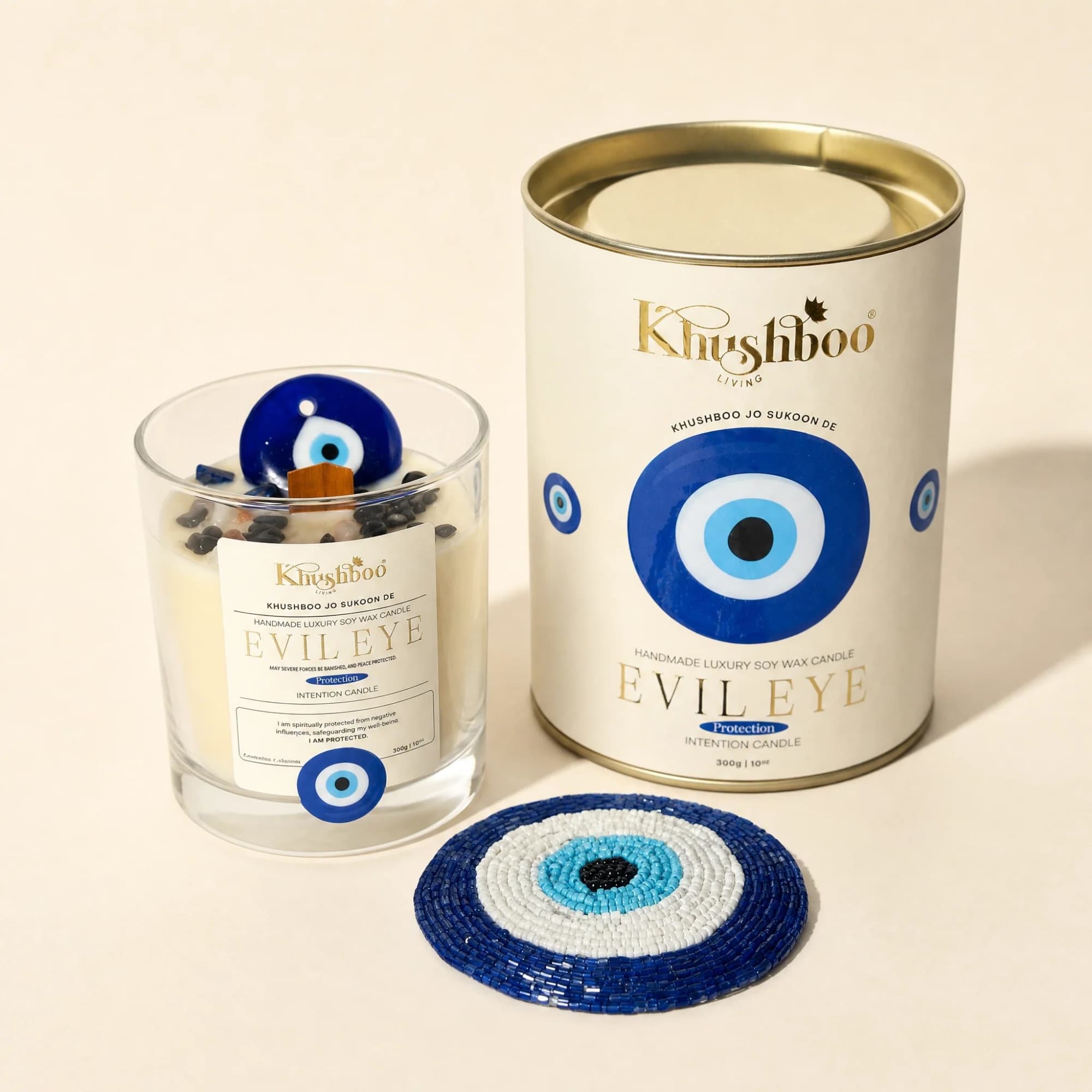Evil Eye Scented Candle with Real Gemstones & Glass Charm image 1
