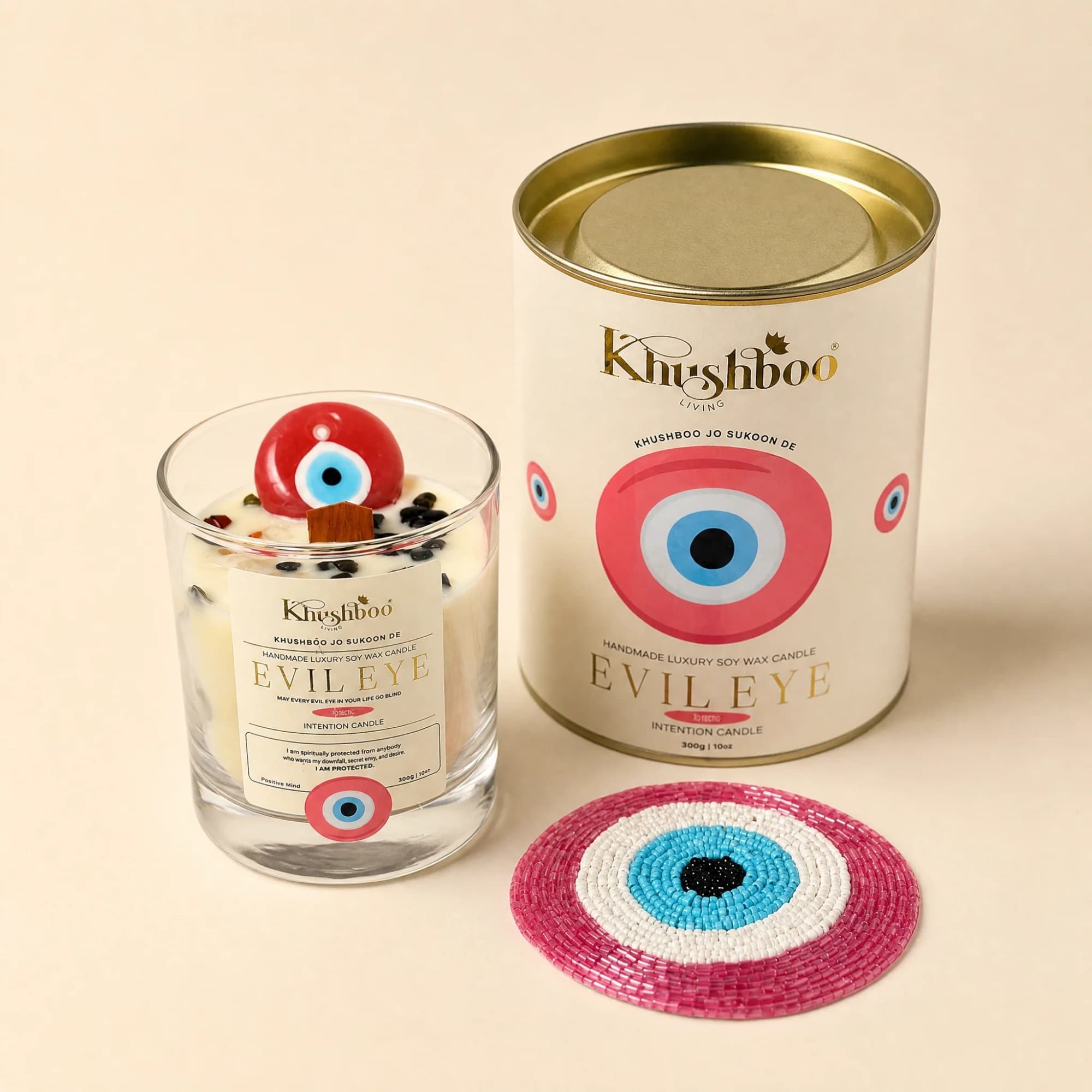 Evil Eye Scented Candle with Real Gemstones & Glass Charm image 3