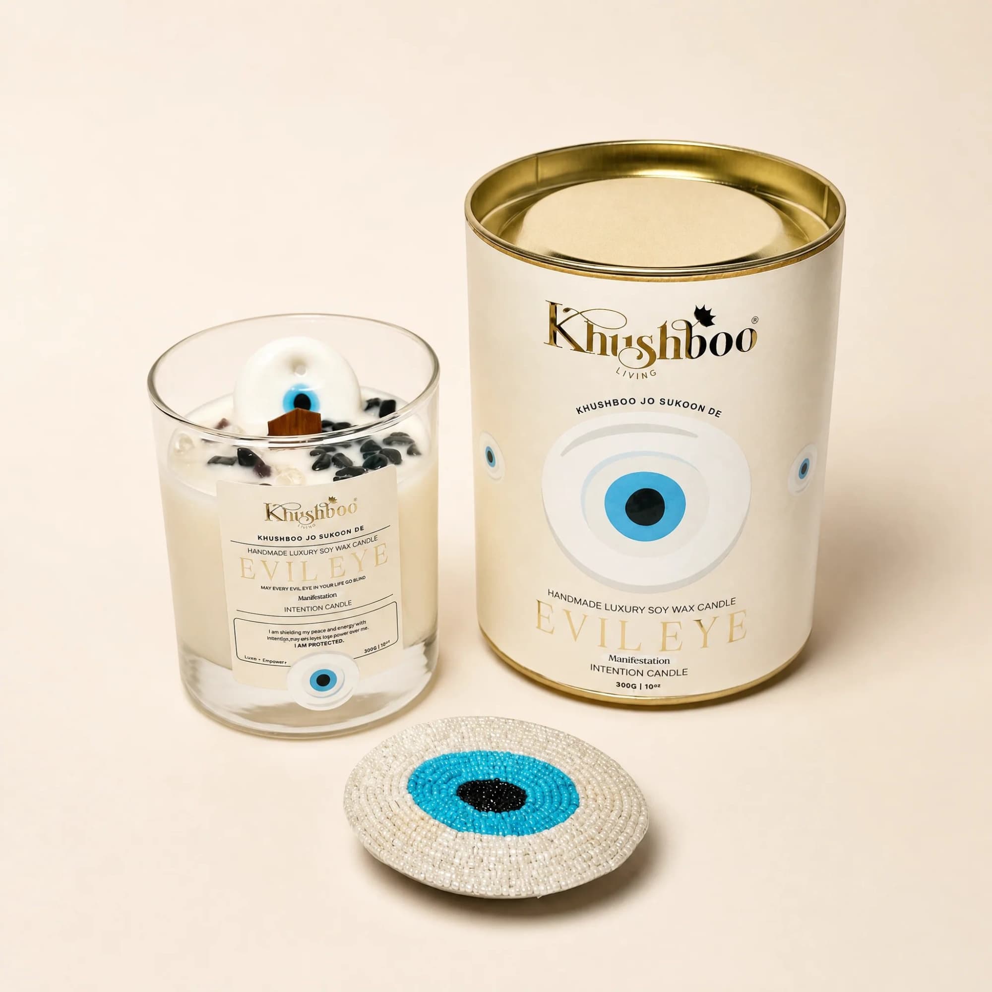 Evil Eye Scented Candle with Real Gemstones & Glass Charm image 5