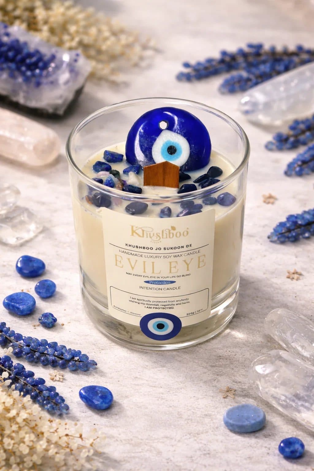 Evil Eye Scented Candle with Real Gemstones & Glass Charm image 7