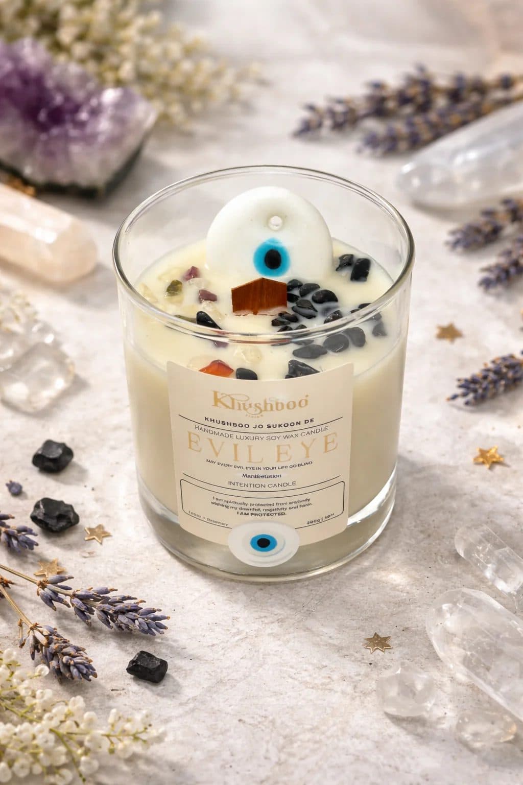 Evil Eye Scented Candle with Real Gemstones & Glass Charm image 8
