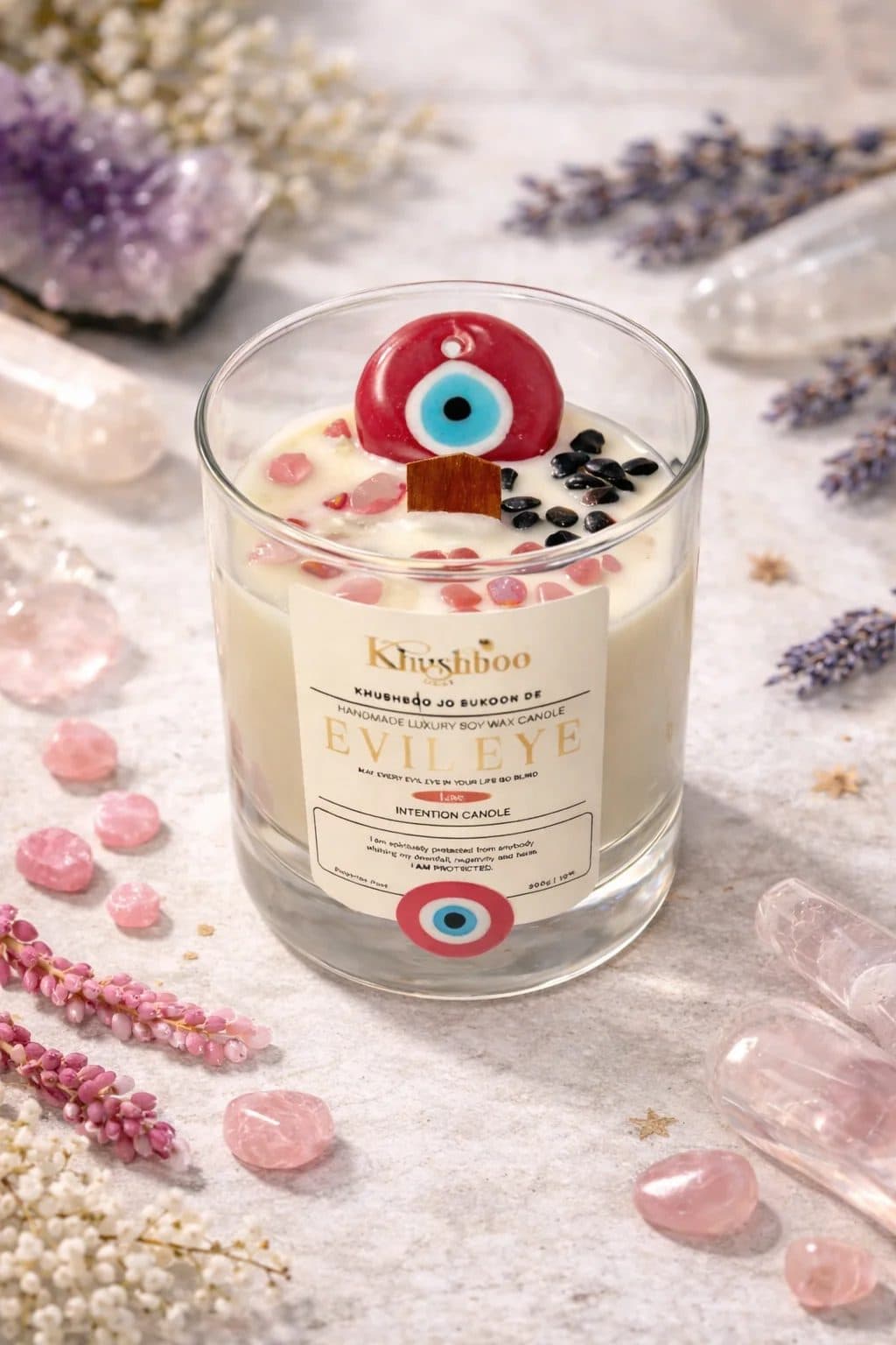 Evil Eye Scented Candle with Real Gemstones & Glass Charm image 9