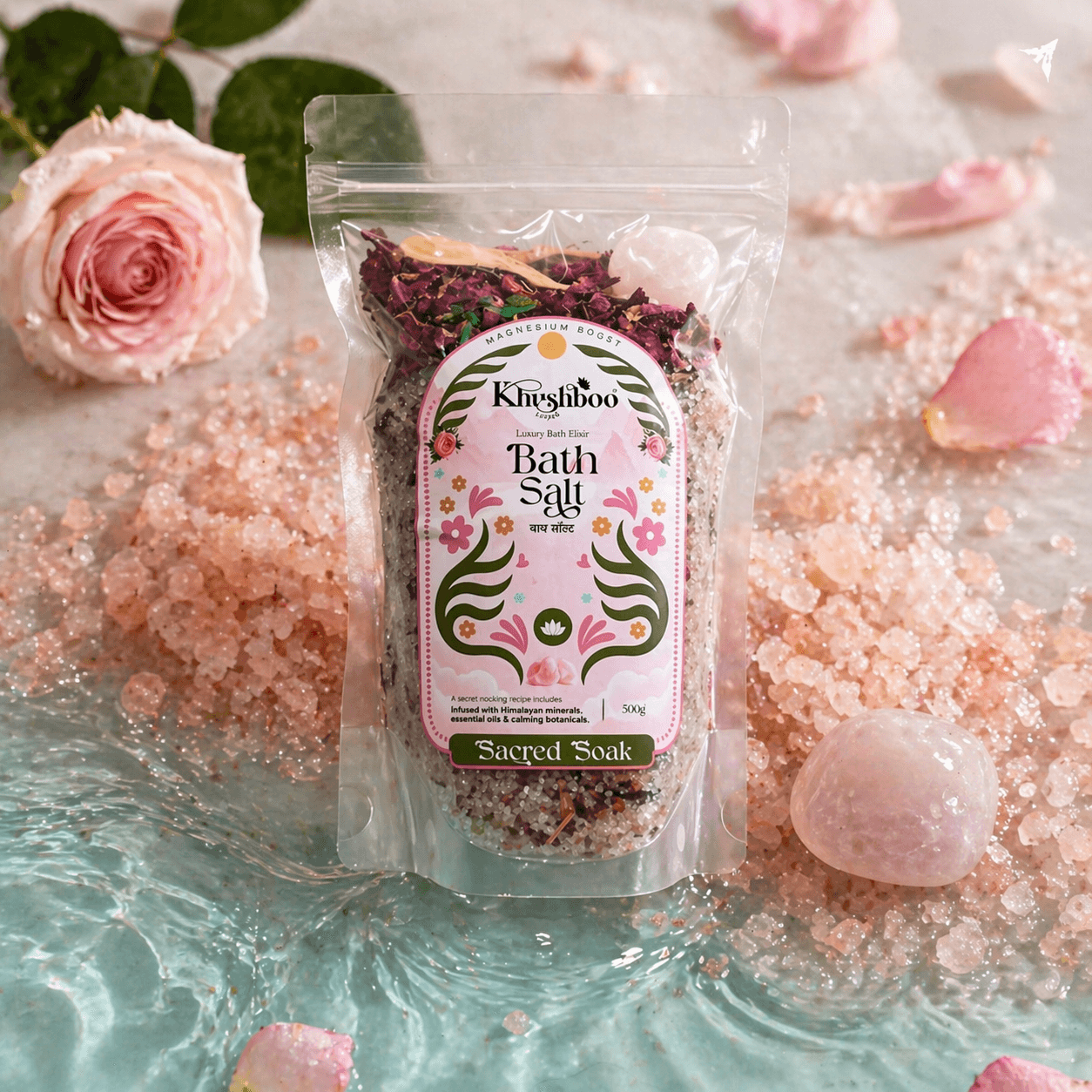 Luxury Magnesium Wellness Bath Salt with Vitamin E – Free Wooden Scoop & Rose Quartz image 1