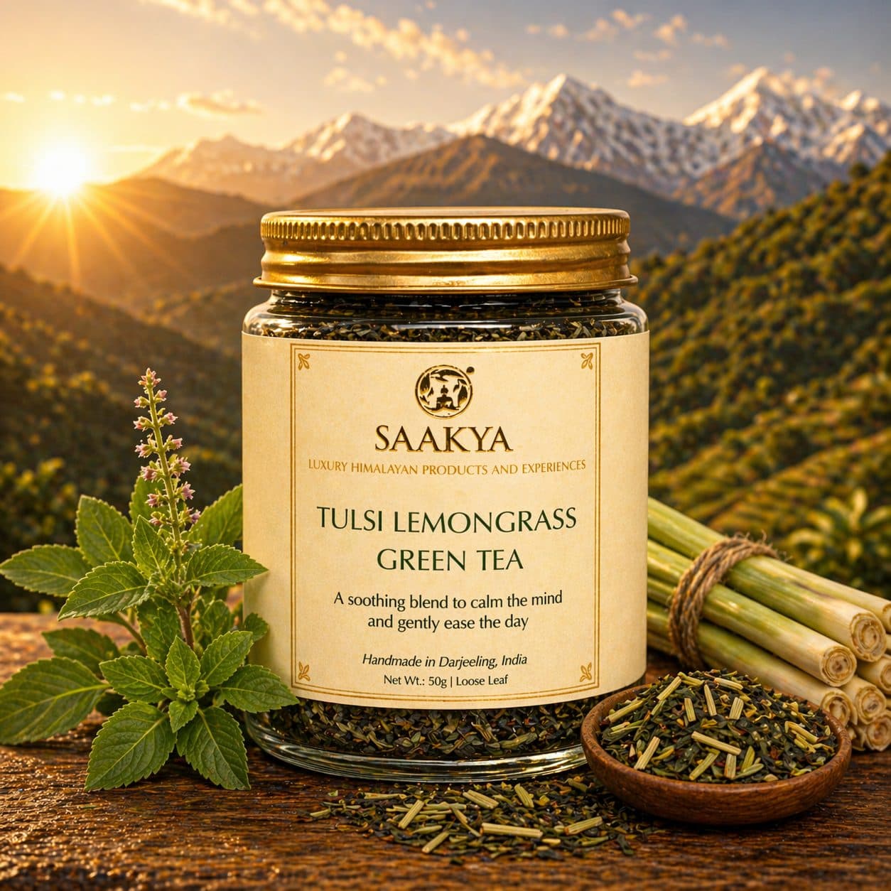 Saakya Tulsi Lemongrass Green Tea | Darjeeling Ayurvedic Blend | 50g image 2