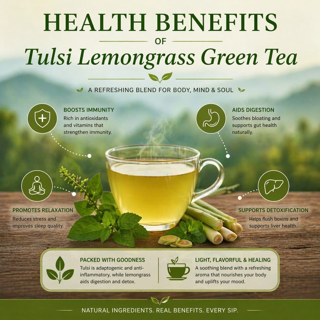 Saakya Tulsi Lemongrass Green Tea | Darjeeling Ayurvedic Blend | 50g image 3